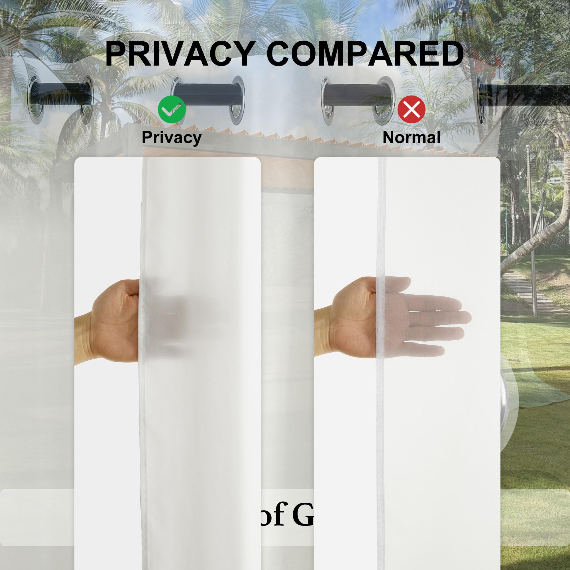 RYB HOME Non-See-Through & Light-Filtering Privacy Outdoor Sheer Curtains Waterproof for Patio, Porch, Gazebo - UV Protection, Soft Thick Durable Fabric with Grommet Top (2 Panels, 52x96 Inch, White)