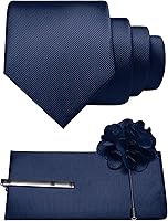 JEMYGINS Men's Solid Color Formal Tie Set 4PCS: Necktie, Pocket Square, Tie Clip & Lapel Pin - Premium Silk Blend