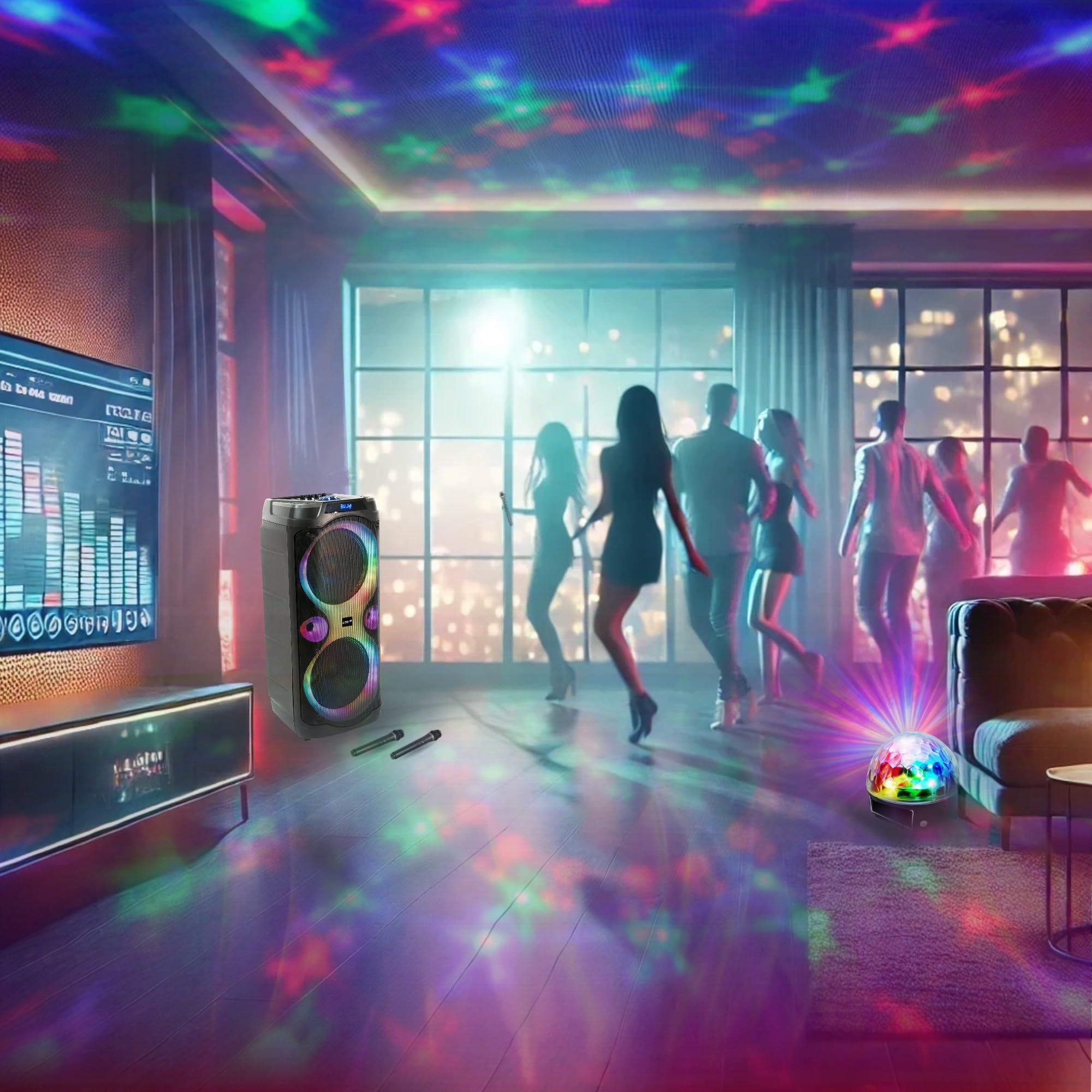 Ibiza Sound - Pack Enceinte Karaoké Columba-Karaoke 1000W USB Bluetooth TWS - 2 Micros sans Fil - Effet Astro LED 6 Couleurs - Soirée