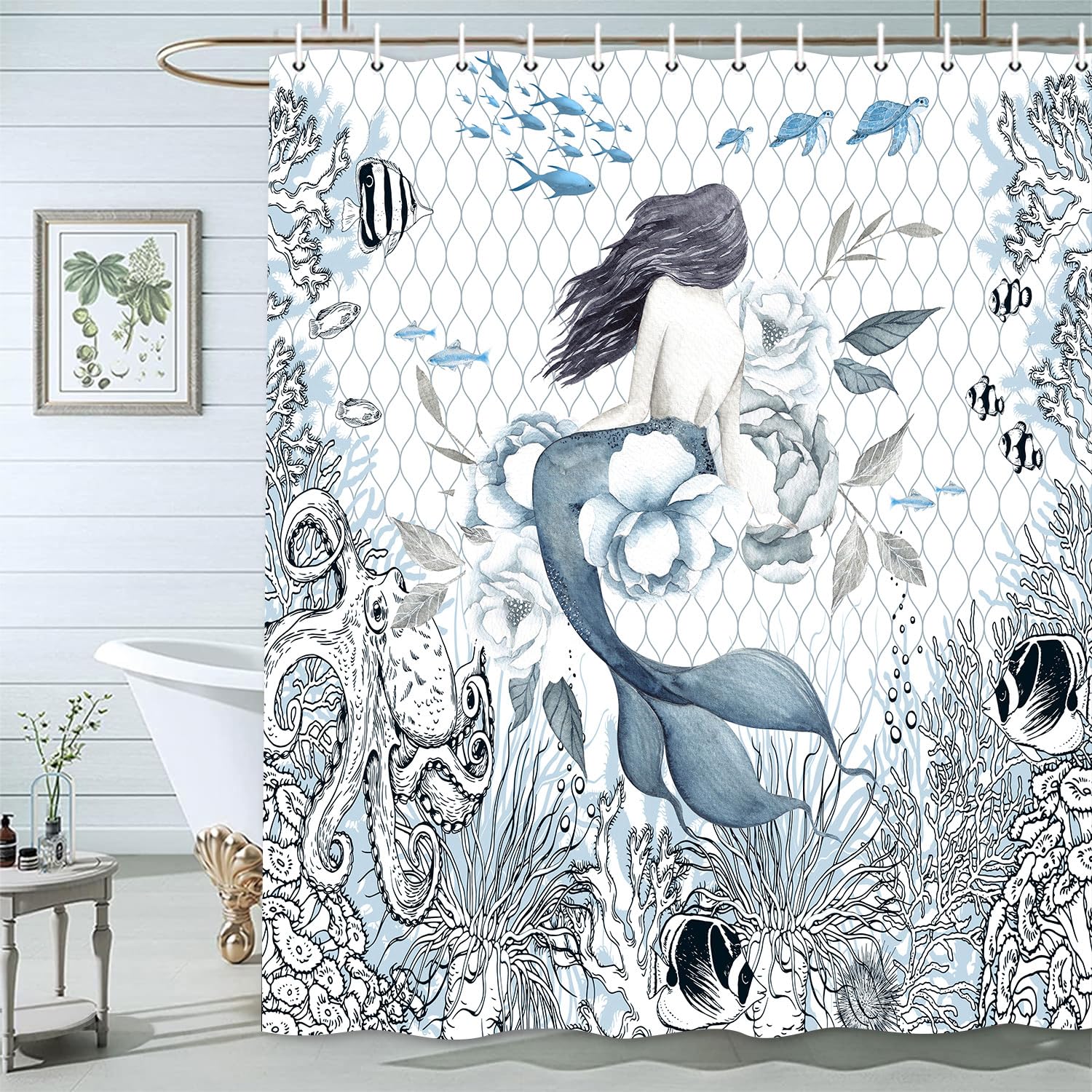 Mermaid Shower Curtain,Nautical Shower Curtain for Bathroom