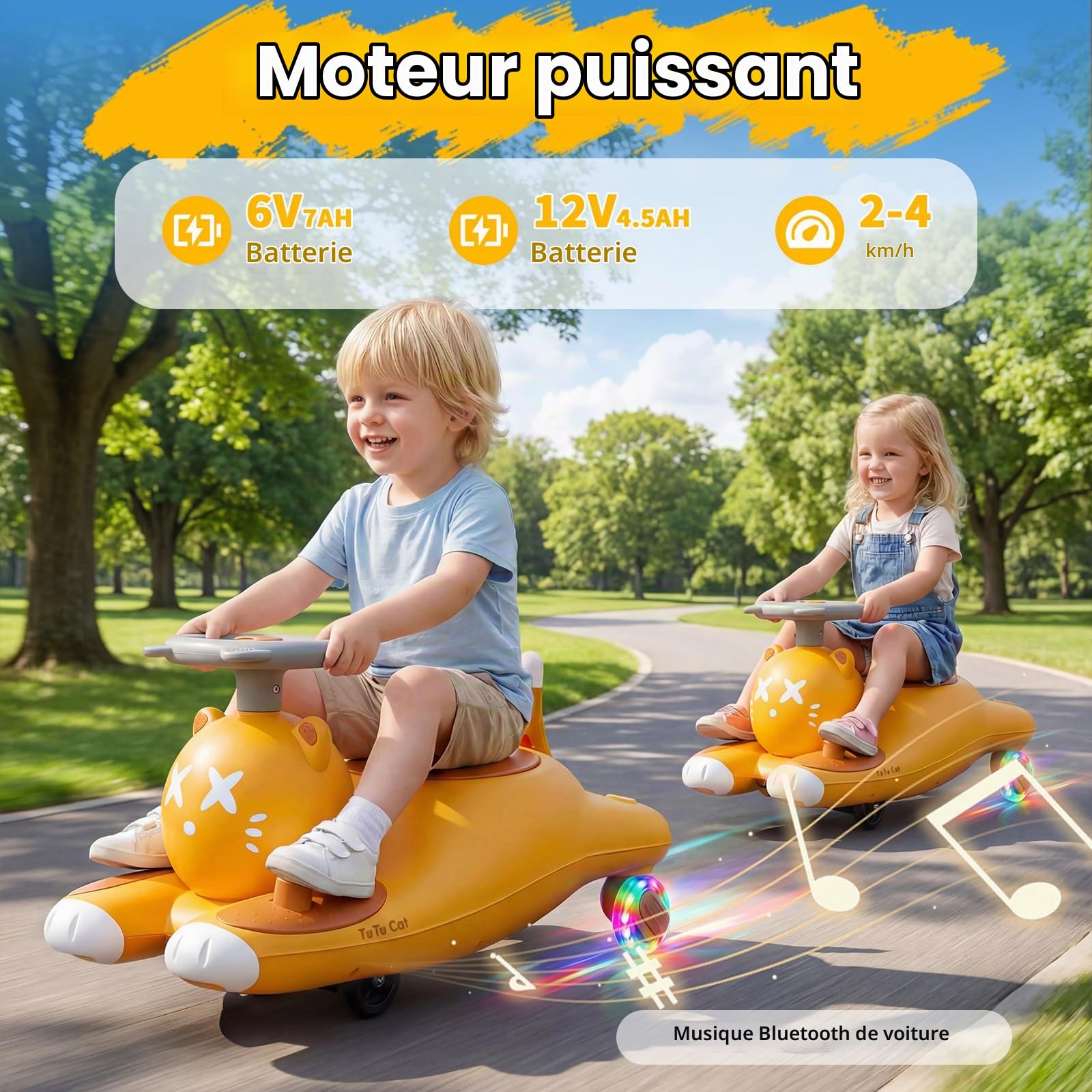 Voiture Électrique Enfants, 2 en 1 Voiture électrique Enfant, Anti-Bascule,12V Batterie, 2 Vitesses, Bluetooth, Roues Clignotantes, Chargeur USB, Ergonomique, Cadeau Enfants à Partir De 3 Ans, 68 kg.