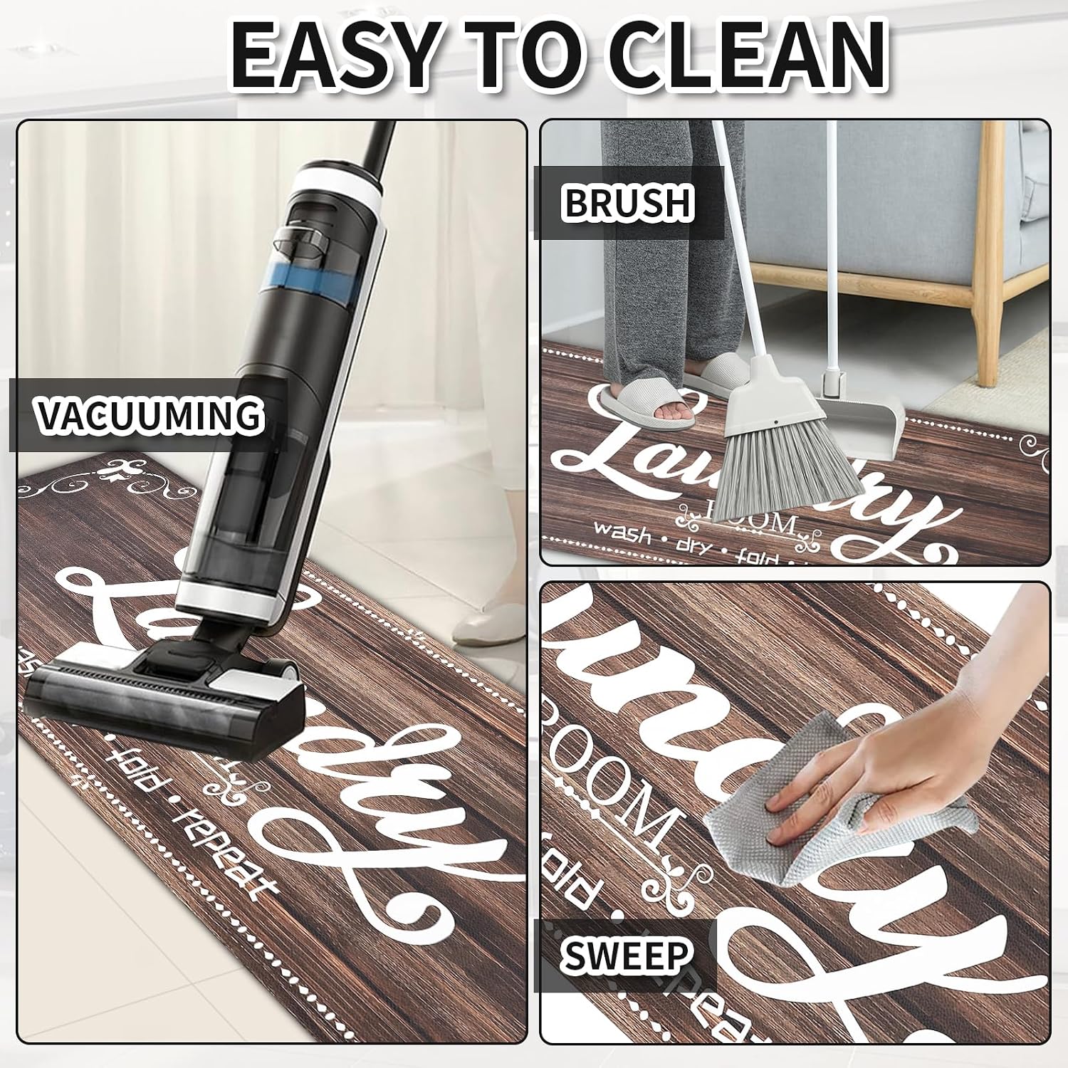 XLHOMO Laundry Room Rug Runner, 17"x60" Non Slip Brown Nappa Leather Laundry Rugs, Farmhouse Washable Floor Laundry Mats for Laundry Room, Kitchen, Washroom, Bathroom, Mudroom, Hallway Entryway Decor