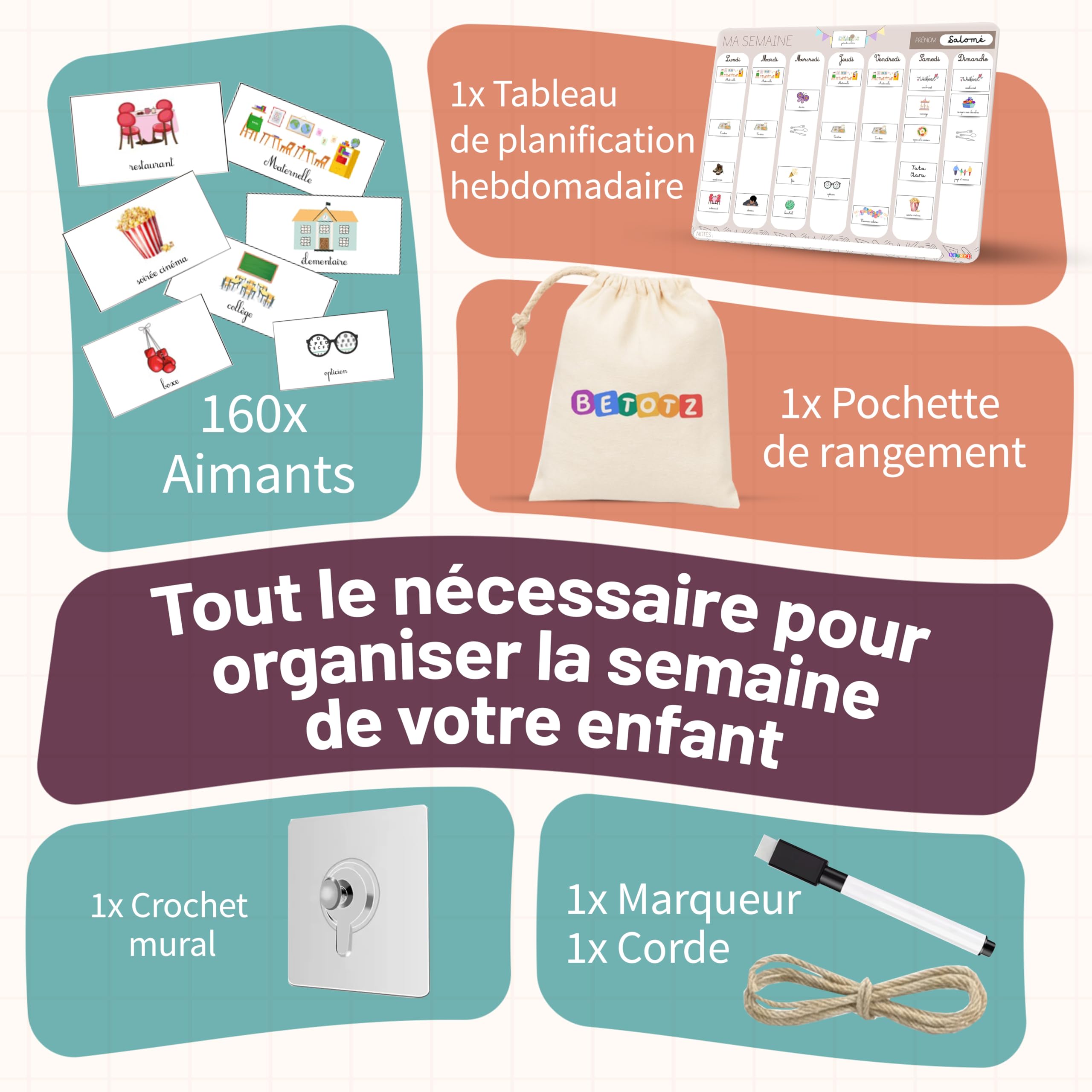 Semainier Enfant Magnétique 160 Aimants Calendrier Éducatif Routine Montessori Dès 3 Ans
