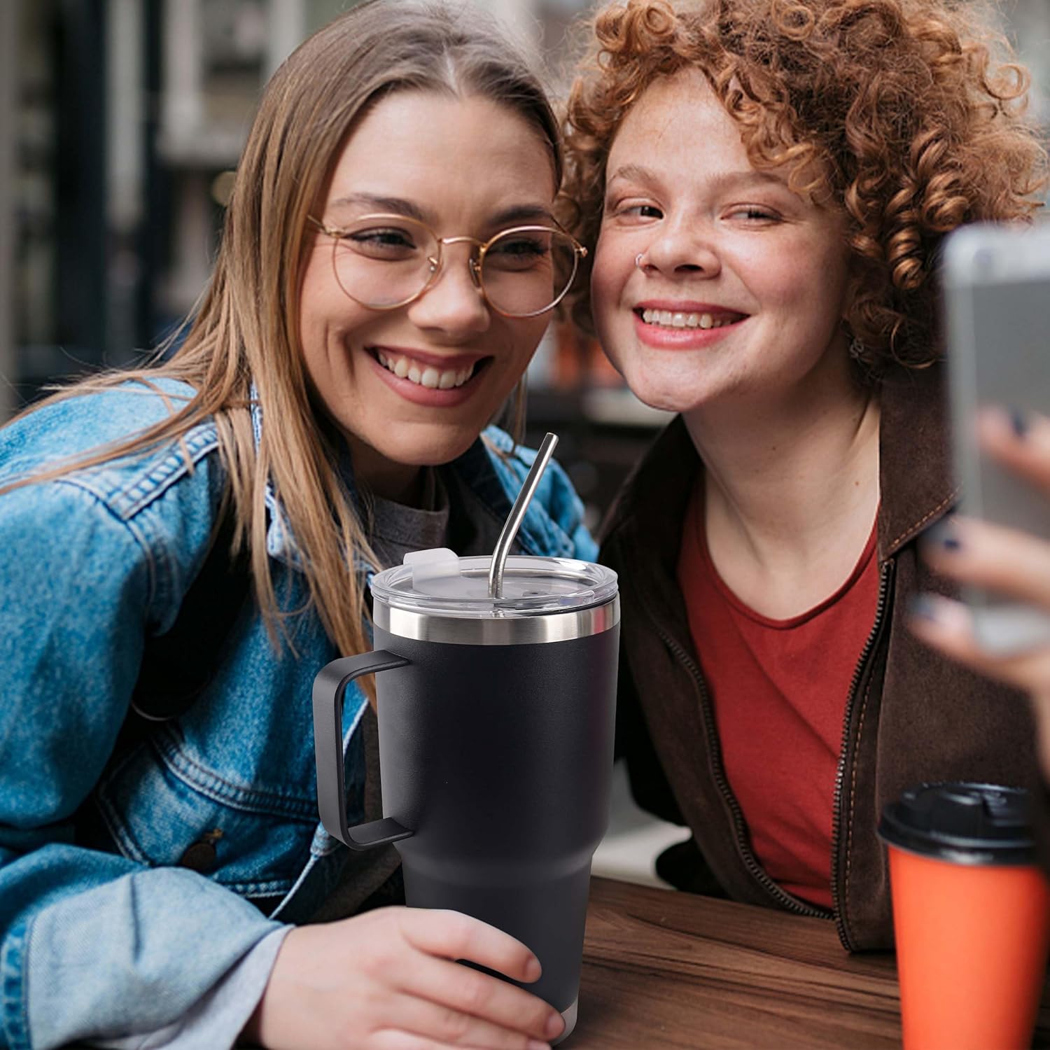 30 oz Tumbler With Handle, Double Wall Stainless Steel Vacuum Insulated Travel Mug with Splash-Proof Lid Metal Straw and Brush (Black) - Image 6