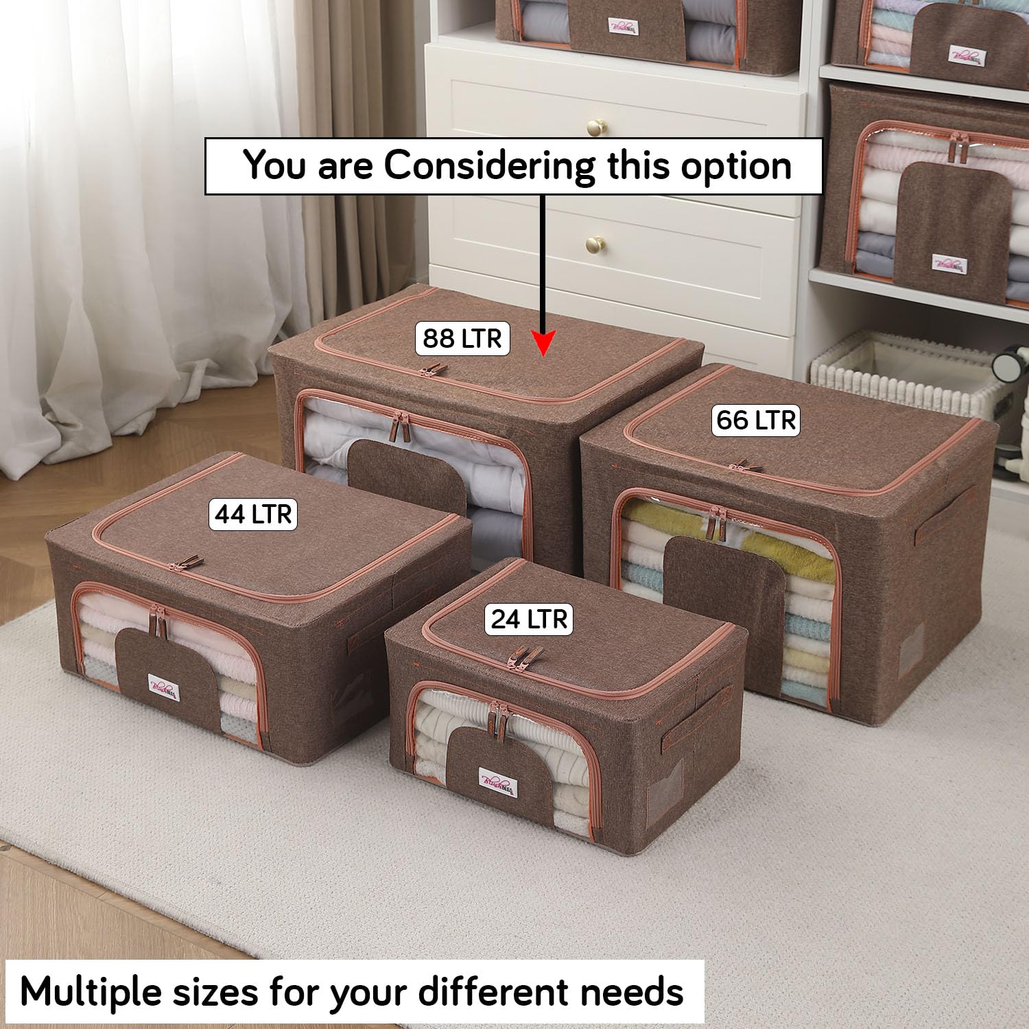 BlushBees Living Box - 600D Oxford Fabric Large Storage Boxes for Clothes, Blanket Bag - 88 Litre, Pack of 1, English Brown (AR-1685), 60X42X35 Cm 2