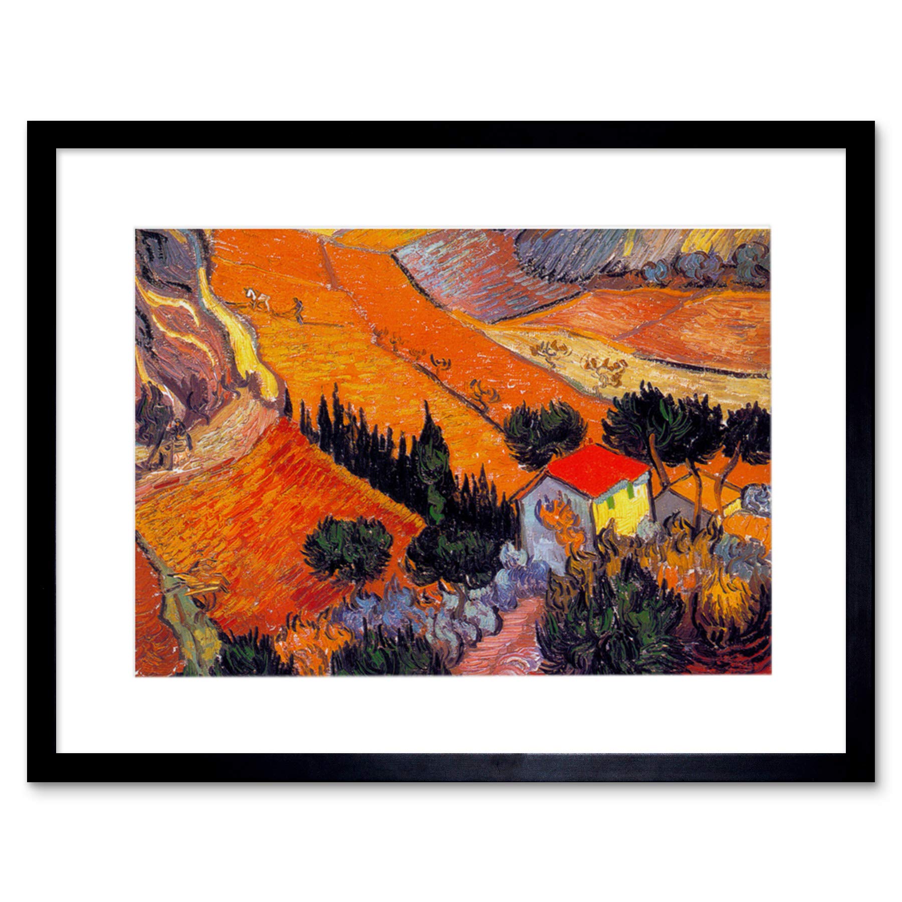 Wee Blue Coo Van Gogh Landscape With House Ploughman 1889 Artwork Framed Wall Art Print 12X16 Inch
