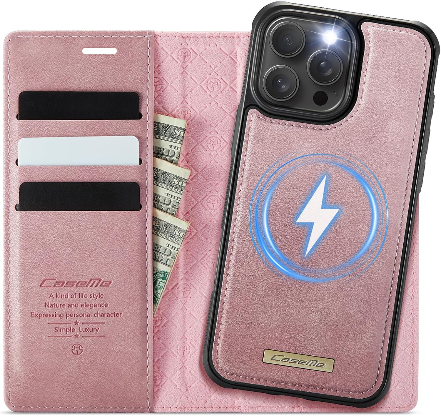 Wallet Case for iPhone 16 Pro Max Compatible with Magsafe, 2-in-1 PU Leather Flip RFID Blocking Card Holder Stand Shockproof Magnetic Detachable Cover for iPhone 16 Pro Max Case 6.9", Pink
