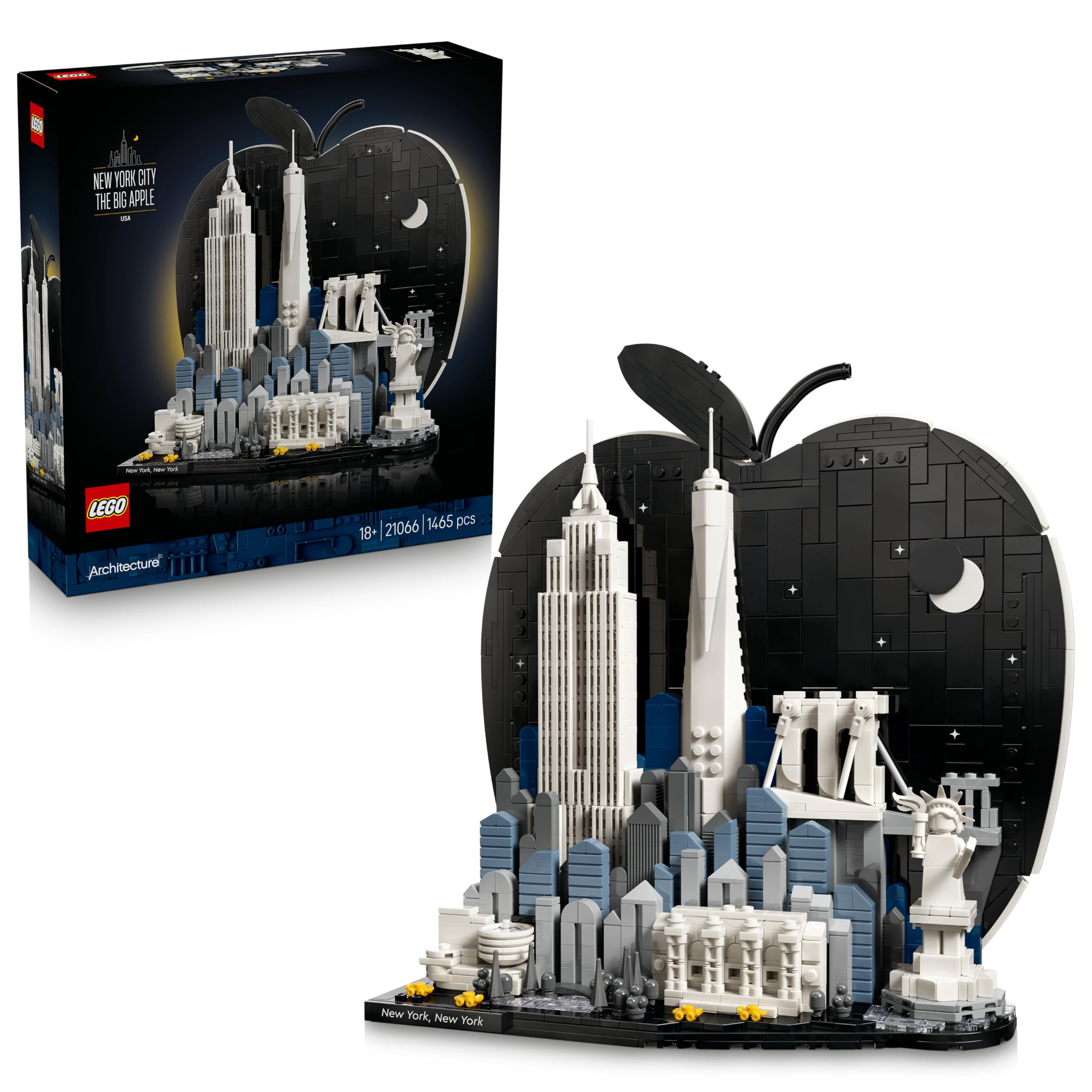LEGO Architecture New York City – The Big Apple - Miniature Model Kit for Adults - 3D Shelf Decor w/Landmarks incl. Empire State Building & Brooklyn Bridge - DIY Gift Idea - 21066
