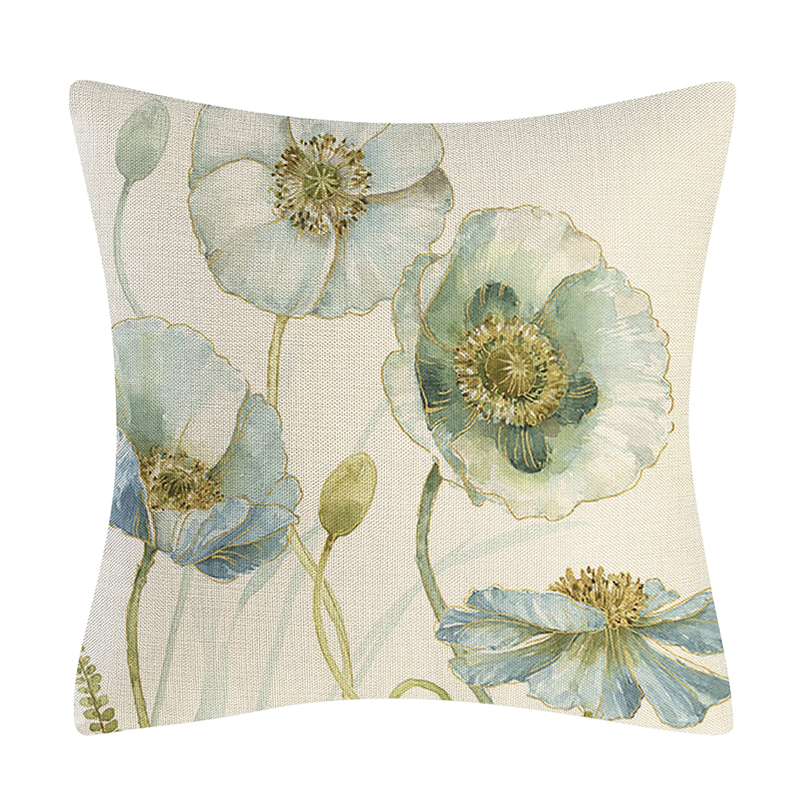 Fiori Azzurri Beige Federe Cuscini Quadrati 50x50 Primaverili Floreali Fodere Cuscini Lino Federa Cuscino da Esterno Set 4 Copricuscini per Divano Arredo Camera Letto Salotto