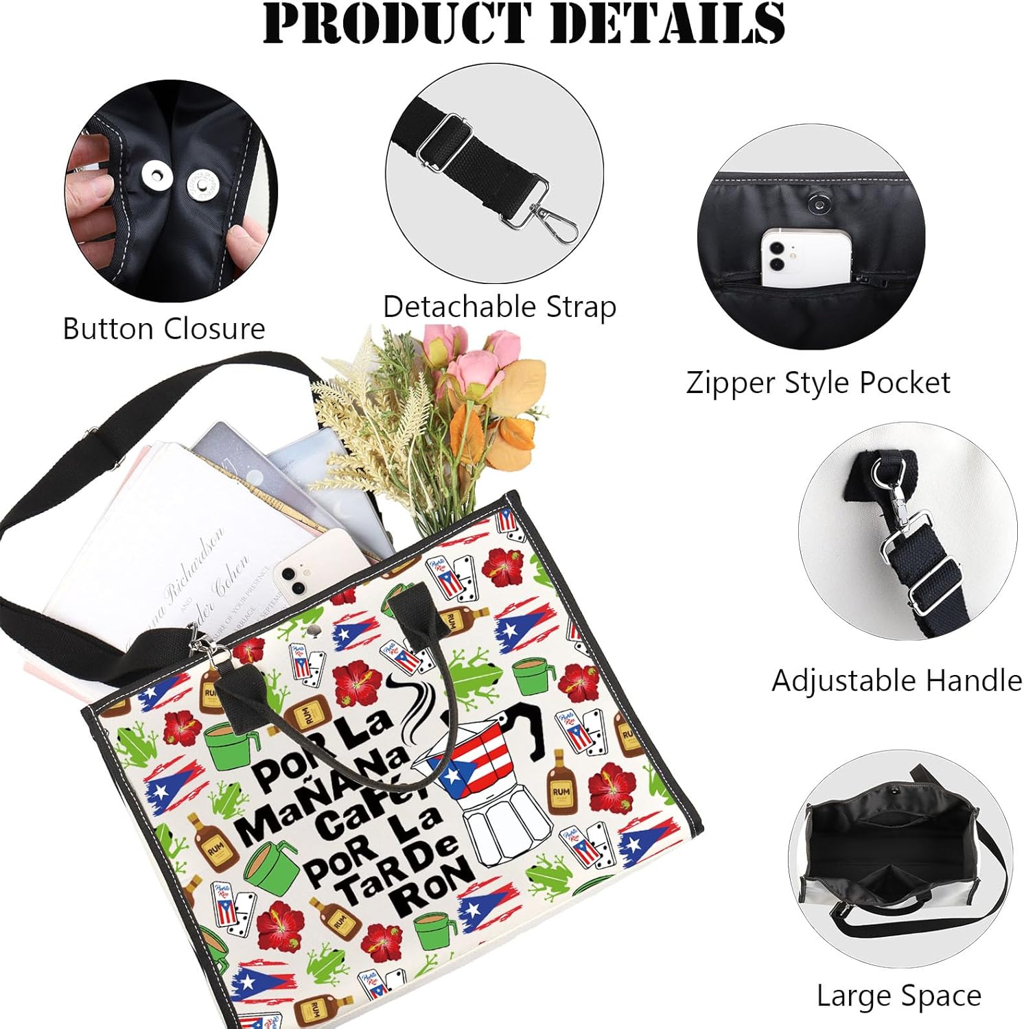 G2TUP Singer Puerto Rico Tote Bag Chair and Palm Gifts Por La Manana Cafe Gifts Latin Music Fans Shoulder Bag