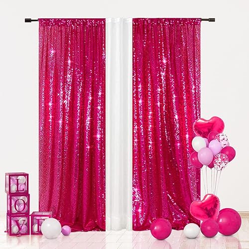 Eternal Beauty Cortinas de fondo de lentejuelas rosadas, 2 paneles de 2 x 8 pies para San Valentín, Navidad, fiesta, cumpleaños, fotografía, boda,