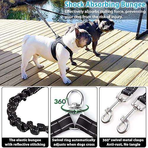 Miniatura 4 de Correa doble retráctil para perros de hasta 50 libras por 16 pies para perros pequeños y medianos, un sistema bloqueado, agarre antideslizante, sin