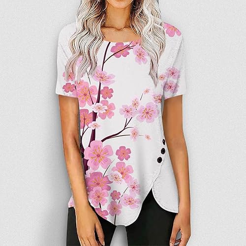 Miniatura 2 de Boho Tops for Women,Womens Crew Neck Basic Shirts Short Sleeve Tunic Tops Casual Trendy Solid Color Tee Shirt