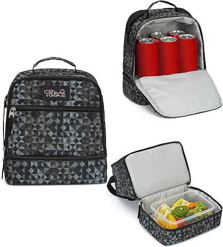 Miniatura 4 de Tilami Bolsas de almuerzo aisladas con correa ajustable, bolsas enfriadoras resistentes al agua, bolsas Bento para niños pequeños, Gris, Ajustable,