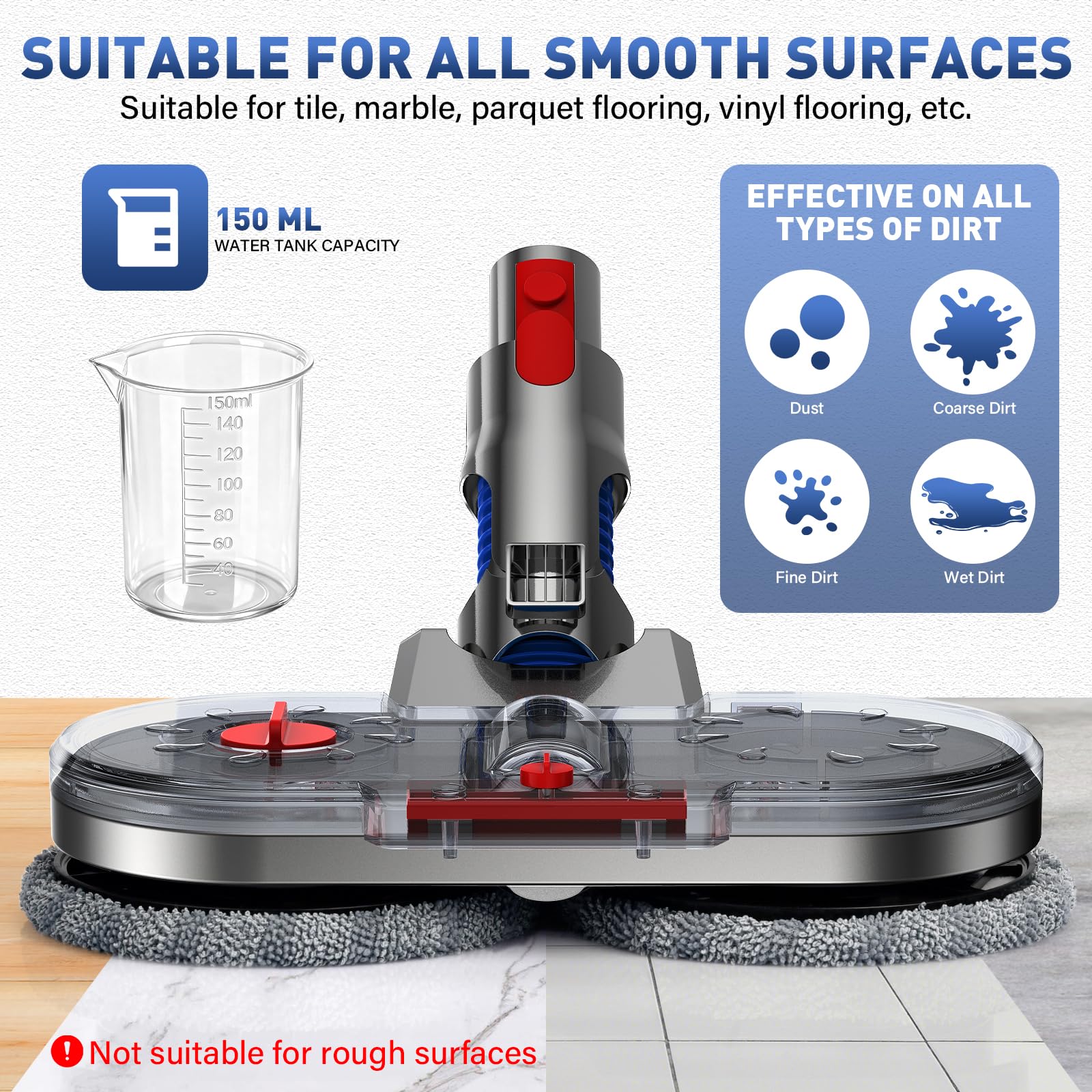 NIKYJM Testa di Mocio Elettrico per Aspirapolvere Dyson V7 V8 V10 V11 V15 Spazzola Lavapavimenti per Dyson con Serbatoio Rimovibile, Contenitore di Riempimento e 8 Panni Lavabili