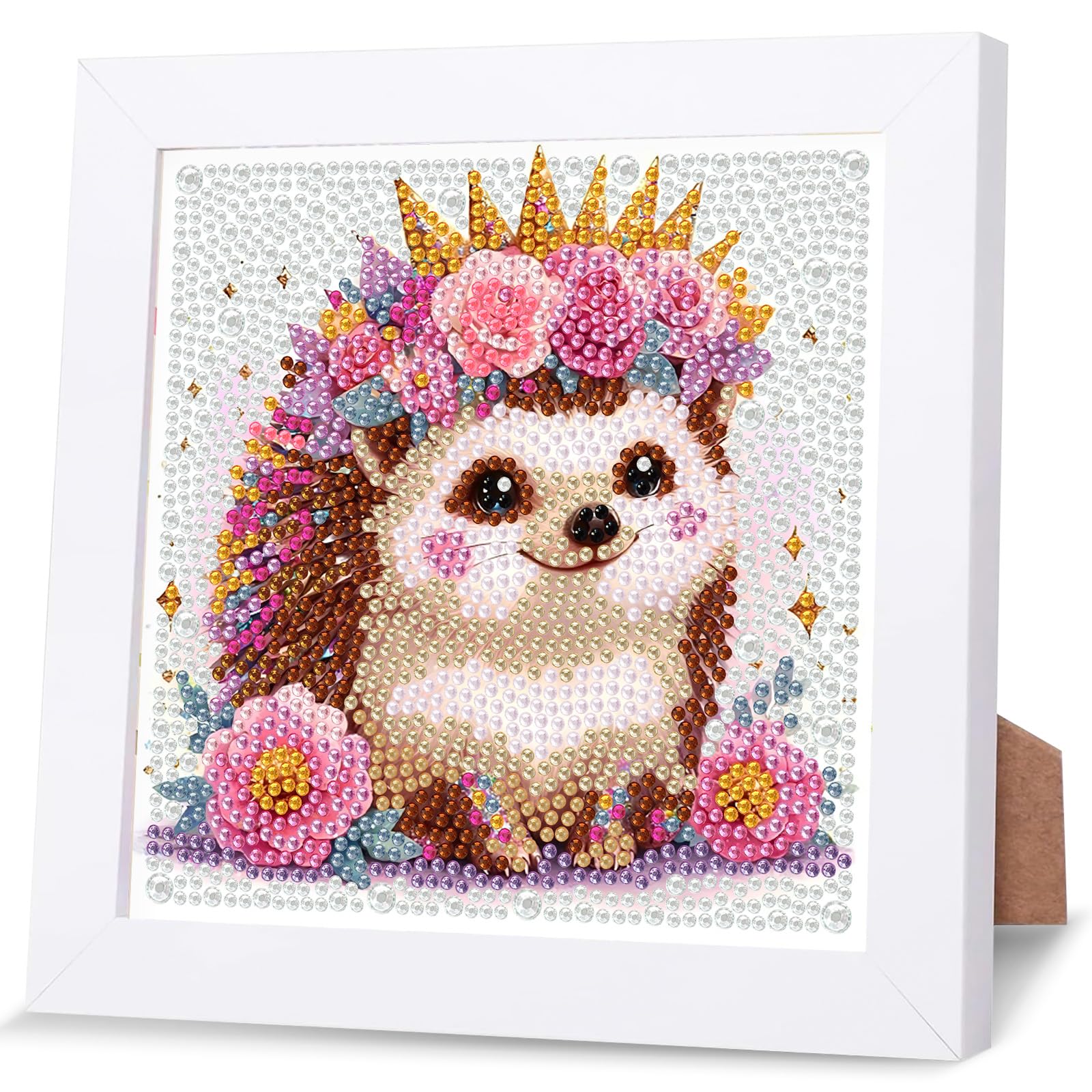 NAIMOER Hedgehog Diamond Art Painting Kits for Adults with Frame, Diamond Art Kids Animals Crafts for Ages 4-6-8-12, Easy to DIY Gem Painting Gifts Home Wall Deco 18x18cm (Beautiful Packages)