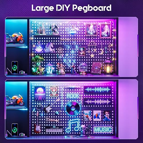 Miniatura 7 de AODK Escritorio para juegos en forma de L de 63 pulgadas con gabinete, almacenamiento y estantes, escritorio en forma de L con 4 cajones, tira de