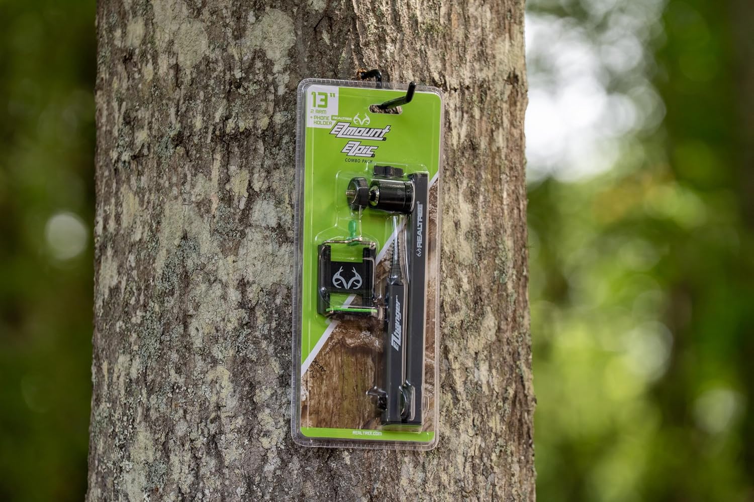 Realtree EZ Hanger 13" 2-Arm Cell Phone Holder – Tree Screw Mount Arm for Video, Photos & Hunting Footage – Ideal for Treestand, Ground Blind, or Self-Filming Hunts