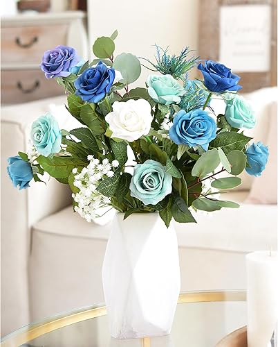 Miniatura 72 de FiveSeasonStuff 12 tallos de flores artificiales, rosas de seda de tacto real para decoración de bodas, ramos de novia, centros de mesa, fiestas y 9