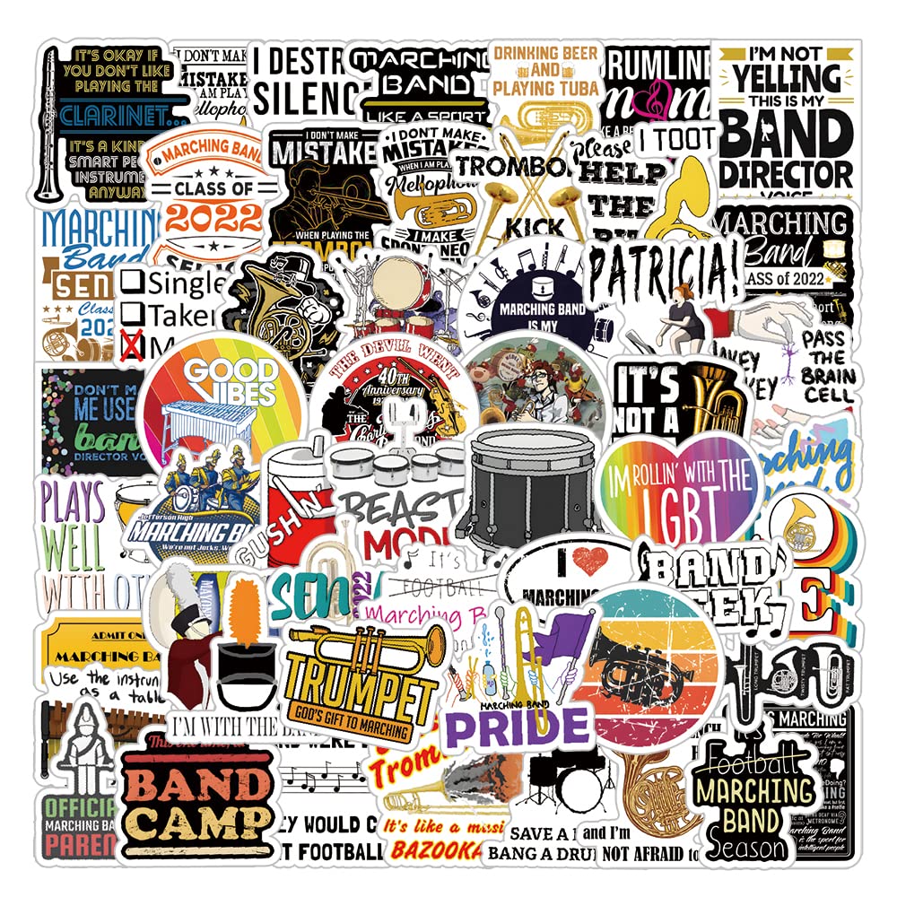 62 Pcs Marching Band Classic Musical Waterproof Aesthetic Vinyl Stickers for Birthday Party Decoration Favors for Water Bottles Laptop Suitcase