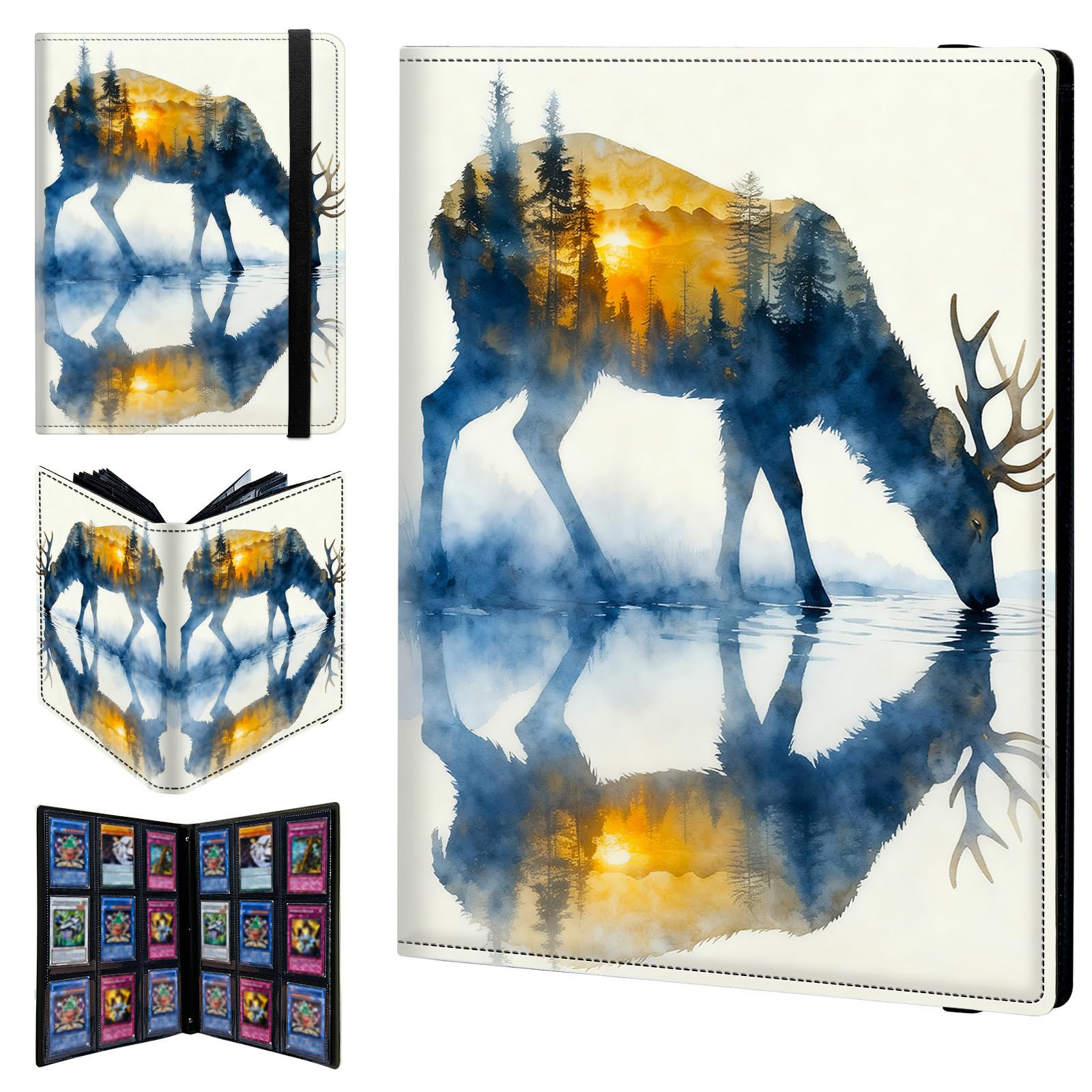 9 Pocket Trading Card Binder 720 Side Loading Pocket Album with Forest Mountain Deer Pattern Design Card Binder for Sports Cards & Game Cards