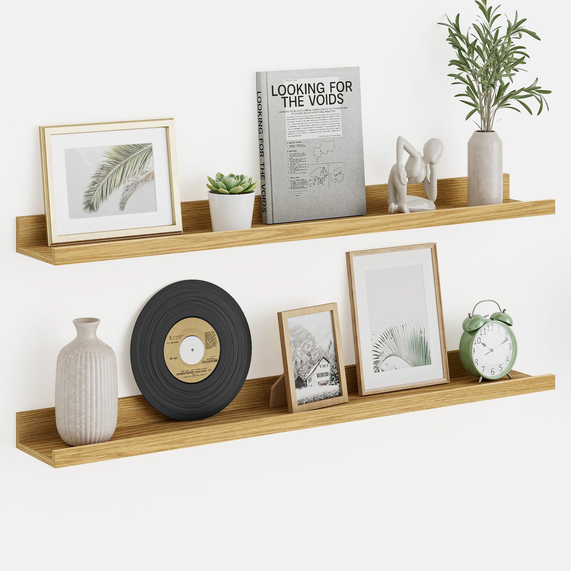Floating Shelves set of 2, 80cm Wall Shelves, Oak Shelf for Photo Frames Picture Books, Wooden Shelves for Wall Mount, Floating Shelf for Kitchen Bedroom Living Room Bathroom Nursery, Wall Décor