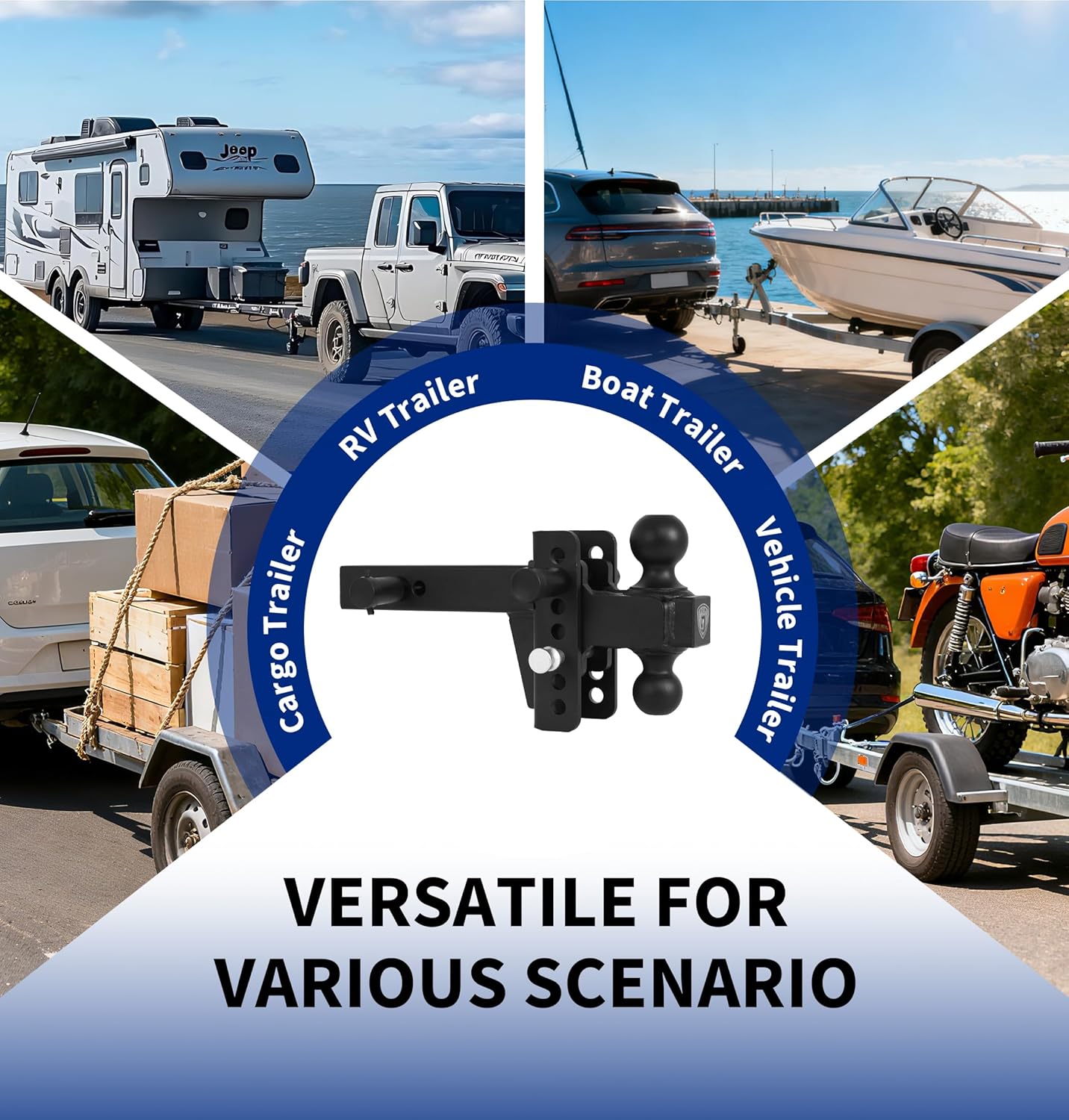 JEXTRA Adjustable Trailer Hitch 4" Drop & Rise Fit 2" Tow Hitch Receiver, 2" and 2-5/16" Ball Hitch for Truck Hitch 20,000LBS Max GTW Hitch Ball with Double Anti-Theft Hook Lock Pins, Black