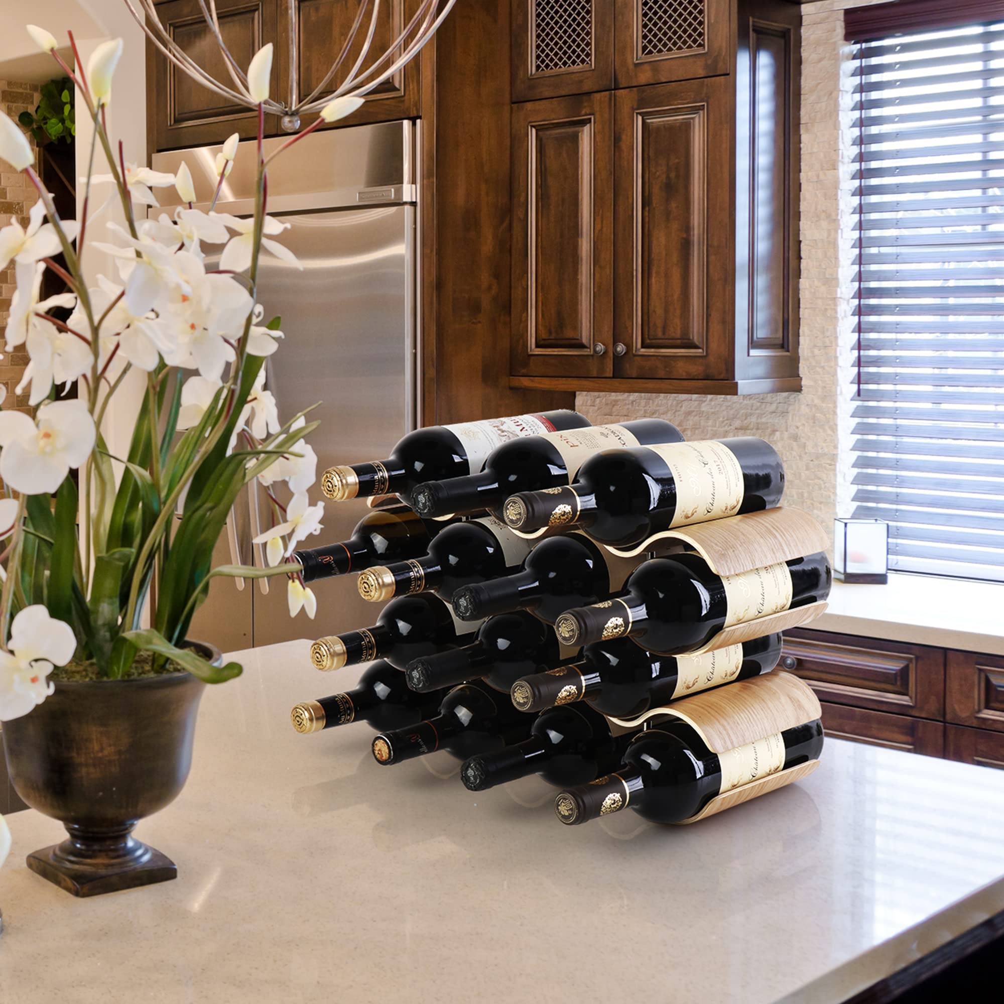 No Drill Shelf SVOPES 42-Bottle Bamboo Wine Rack, 7-Tier