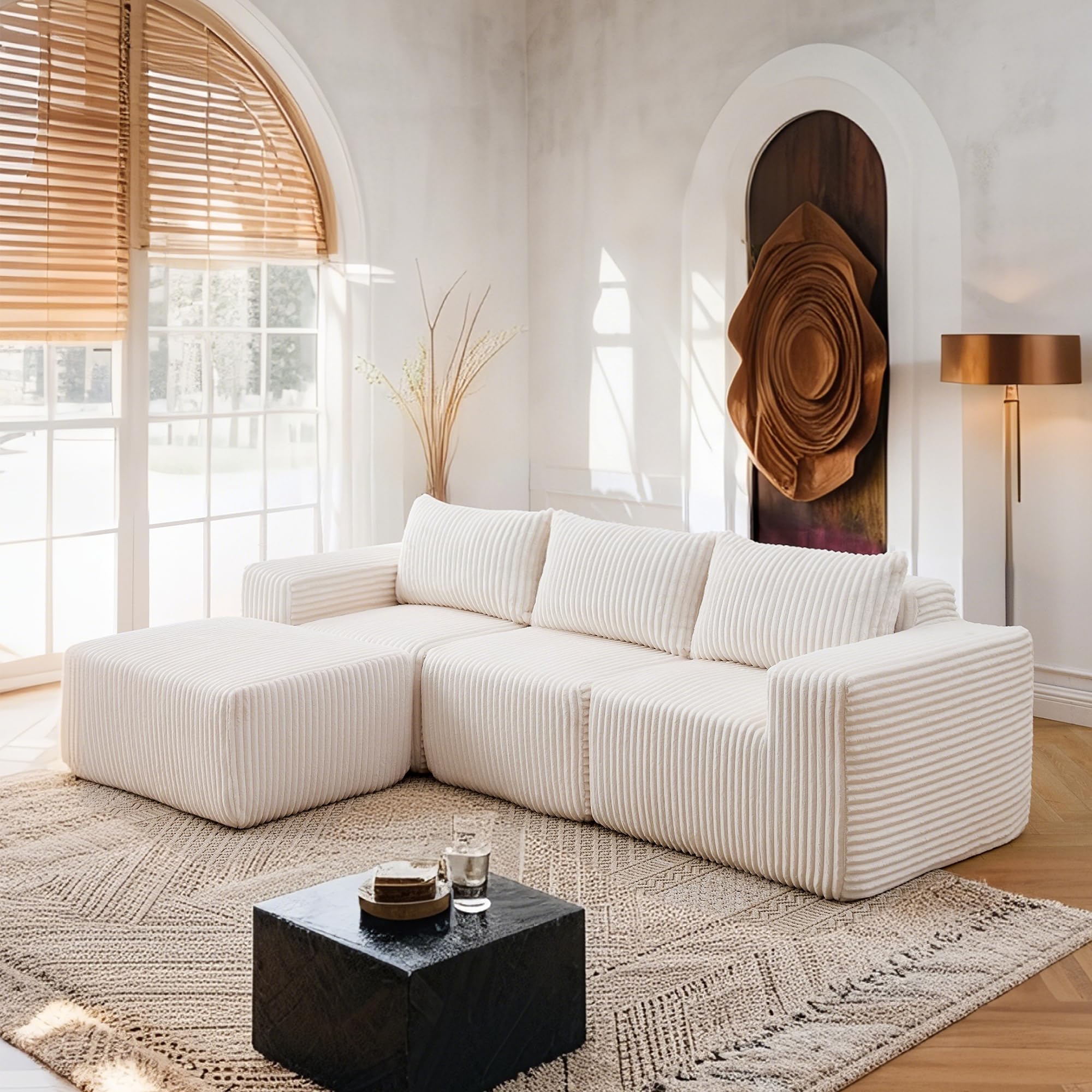 Fefances 101 L-Shaped Modular Sectional Sofa - Boneless Cloud Couch with Corduroy Fabric, Memory Foam Support & No-Assembly Design – Perfect Fluffy