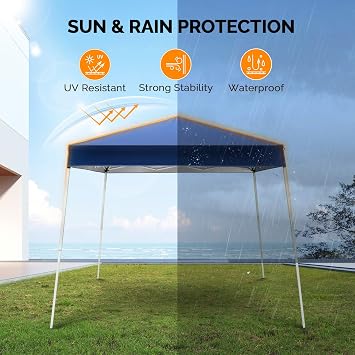 VINGLI 8x8 ft Pop Up Canopy Tent, Outdoor Foldable Portable Canopy for Camping, Patio, Easy Up Gazebo with Carry Bag Slant Legs