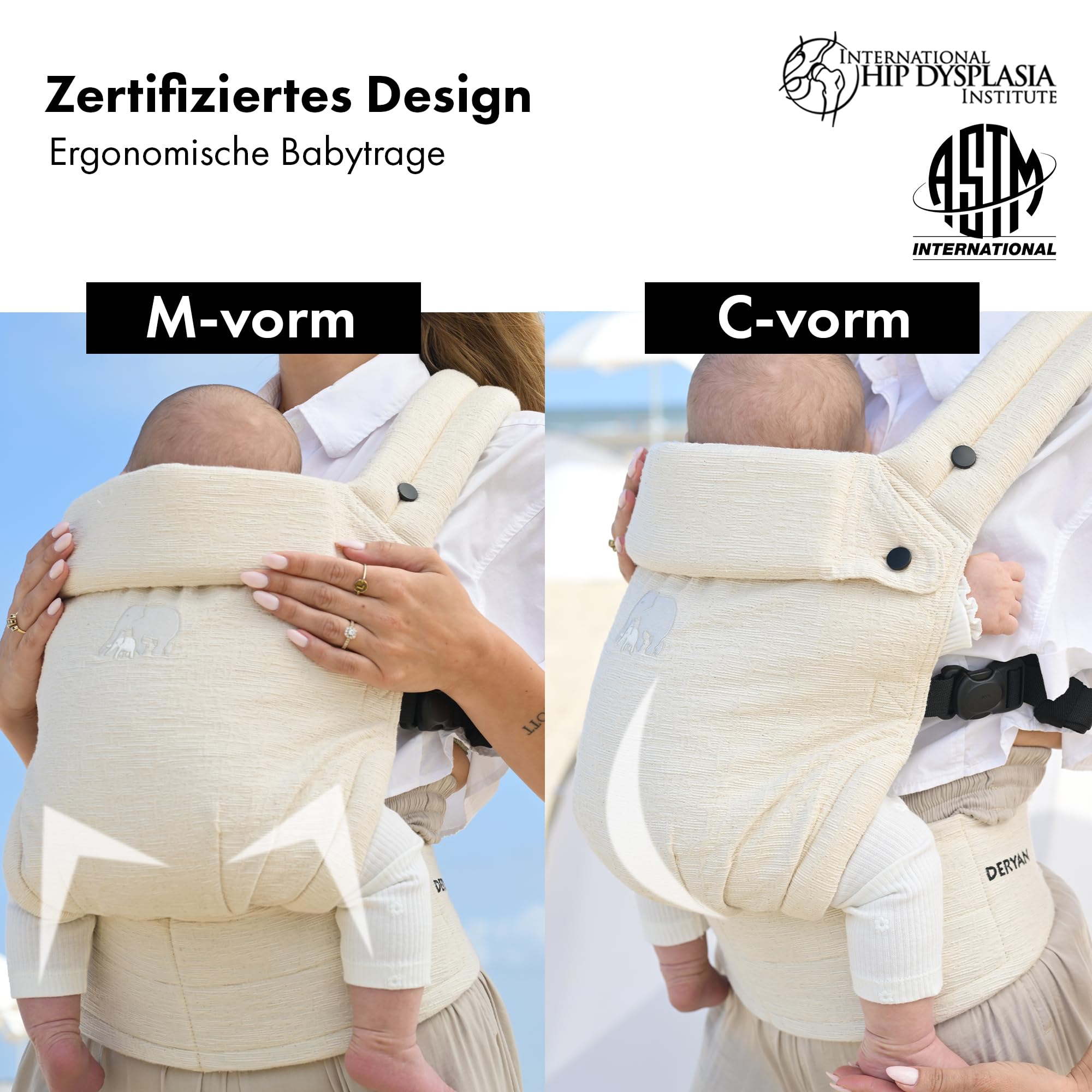 Deryan Amora - Portabebés ergonómico - Portabebés ajustable para recién nacidos y niños pequeños - Comodidad para padres y bebés (Crema)
