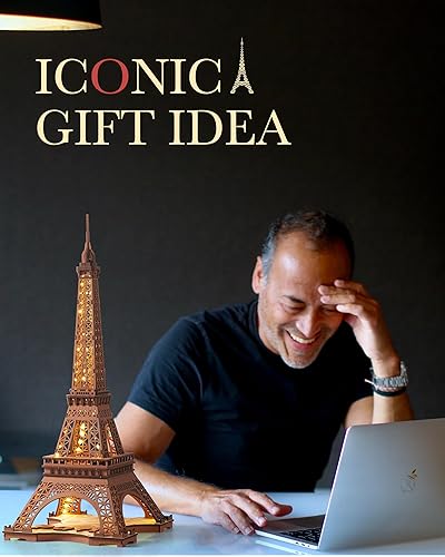 Miniatura 7 de Rowood Torre Eiffel, kits de modelos de rompecabezas 3D para adultos, rompecabezas de madera 3D para adultos, juego de construcción con LED,