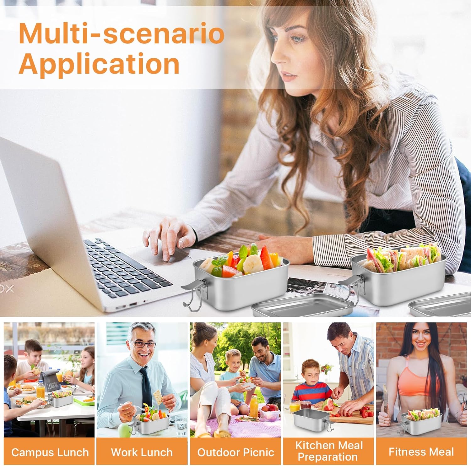 4 Pcs Stainless Steel Bento Box, 550 ML Metal Lunch Box, Stainless Steel Food Storage Containers with Lid and Lockable Clips, Leakproof Food Prep Container for Storage, Home, Office - Image 6