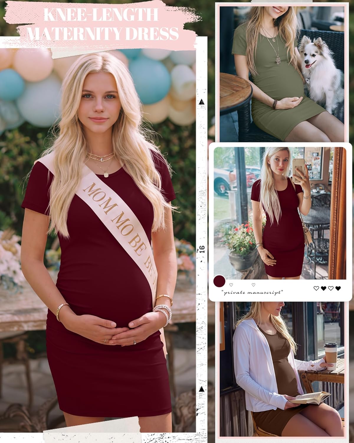 Riyiper 3 Pack Women's Maternity Dresses, Short Sleeve Pregnancy Dress Side Ruched Crew Neck Knee Length Mama Clothes - Image 2