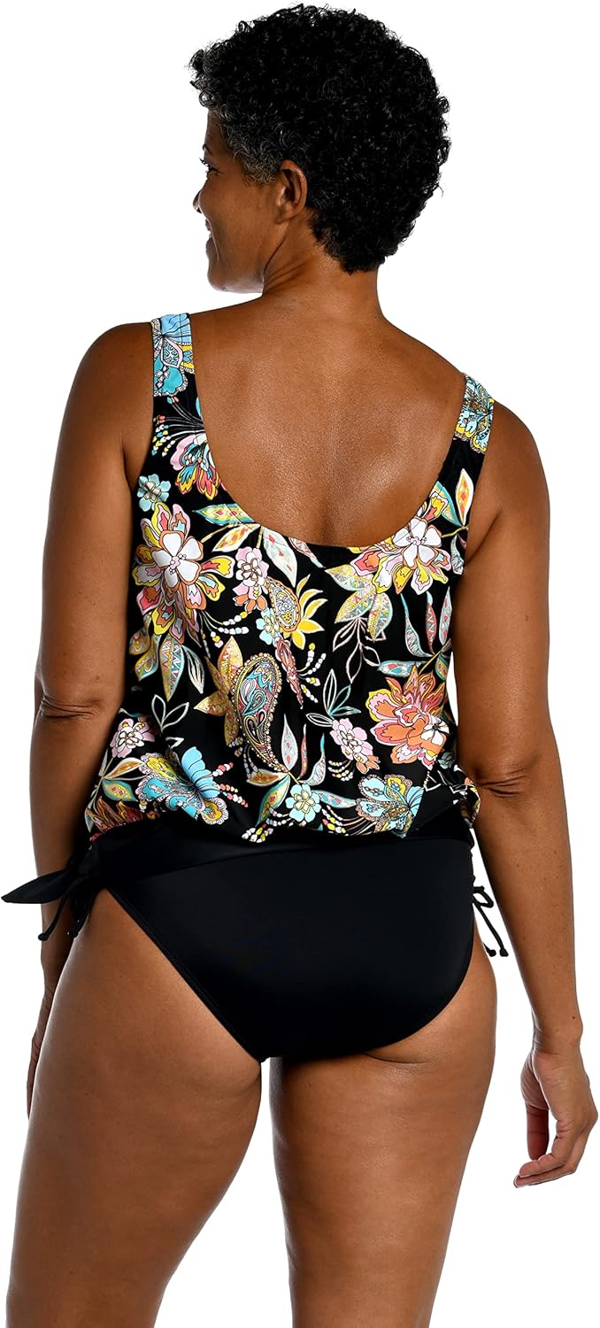 Maxine of Hollywood Womens Side Tie Scoop Neck Banded Tankini Swimsuit Top - Image 2