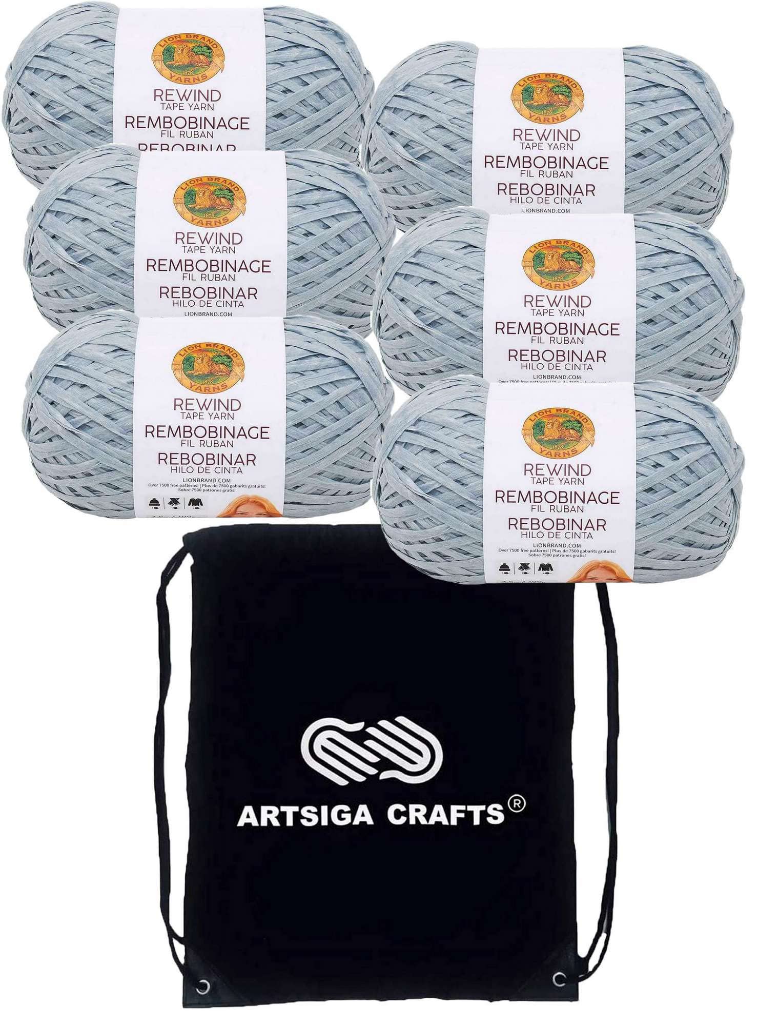 Lion Brand Yarn Rewind Marbles sin cambios de color con bolsa de proyectos Artsiga