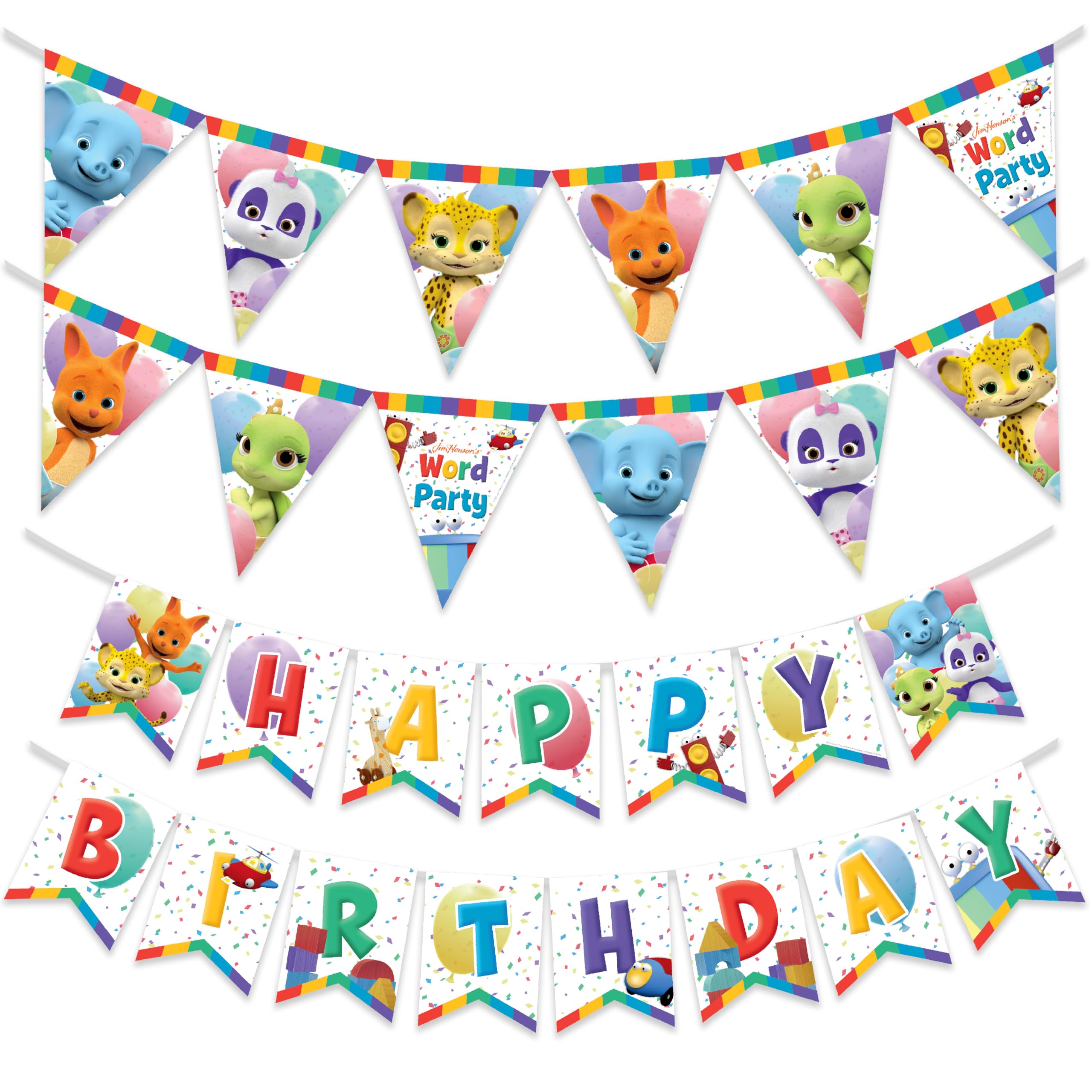 Treasures Gifted Officially Licensed Jim Henson’s Word Party Banners Set of 3 - (1) Word Party Birthday Banner & (2) Word Party Banner Triangle