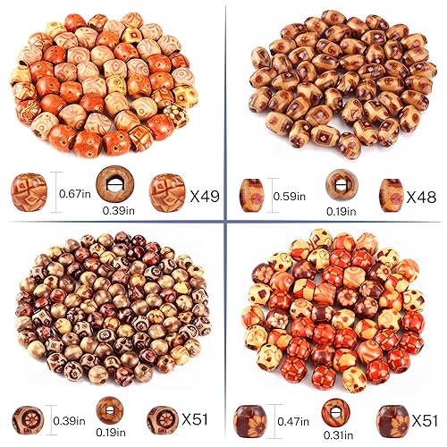 Miniatura 3 de Qingchuang 400 cuentas de cabello trenzadas, joyería para el cabello para rastas de agujero, cuentas sueltas europeas de madera de 4 colores