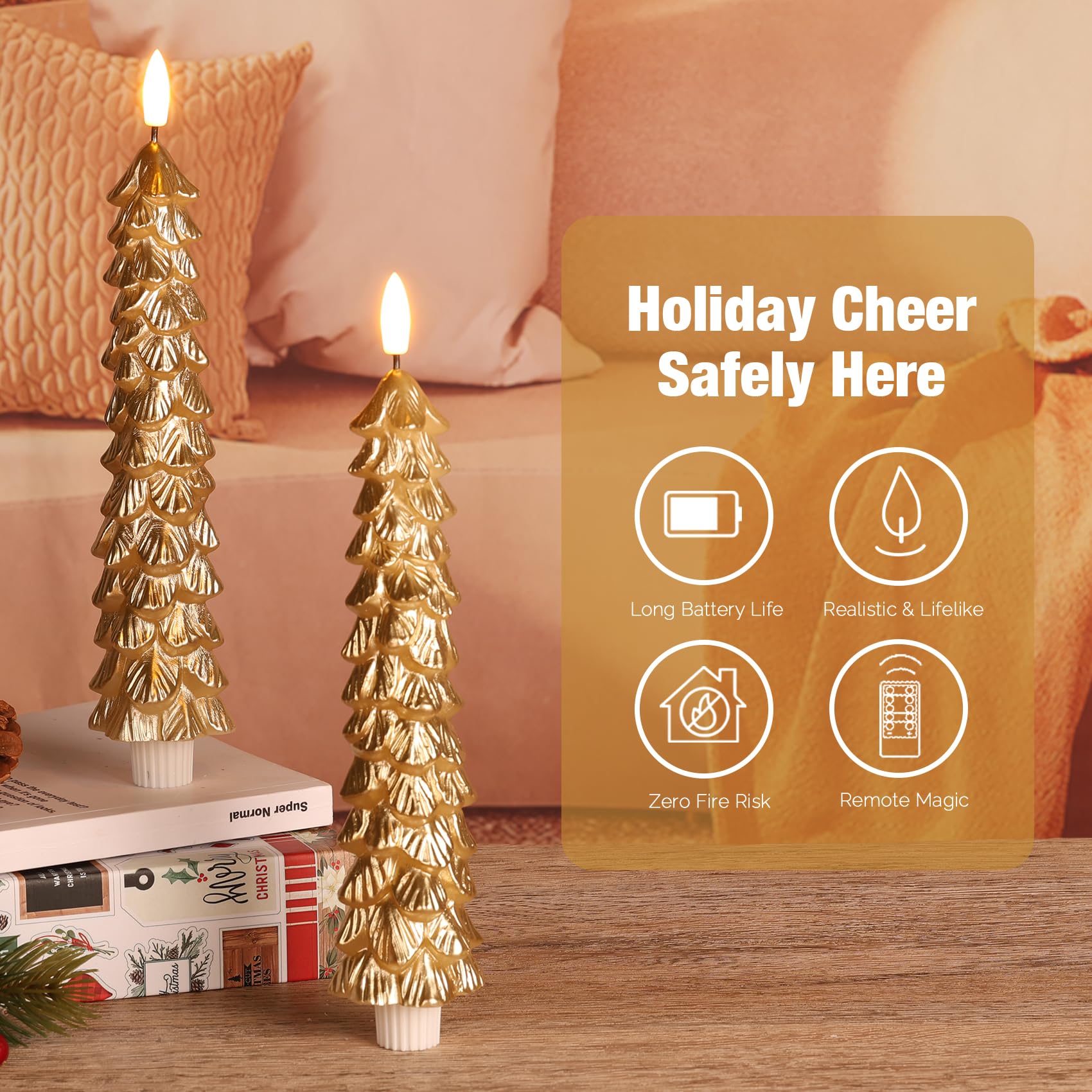 Eywamage Candele natalizie senza fiamma, con telecomando, in vera cera, a LED, set da 4