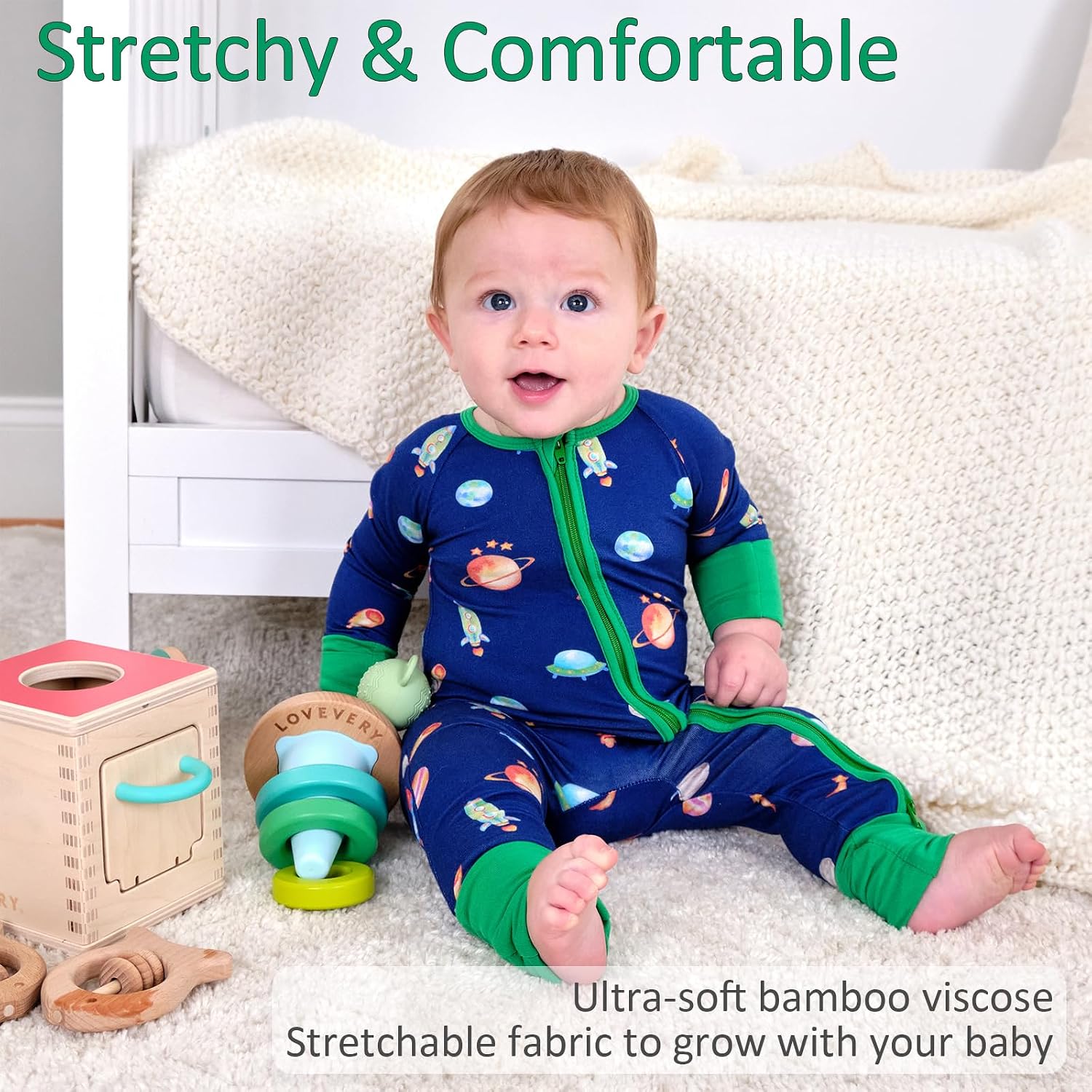 LollyBanks Baby Pajamas, Long Sleeve Baby Romper with 2-Way Zipper, 95% Viscose from Bamboo and 5% Spandex, Infant Sleepers