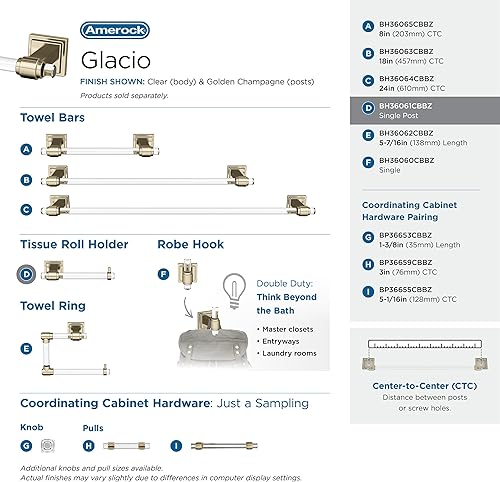 Vista 67 de Amerock BH36062CG10 - Toallero de mano Glacio de 5-7/16 pulgadas de longitud para pared de baño y cocina pequeña, accesorios de baño Transparente