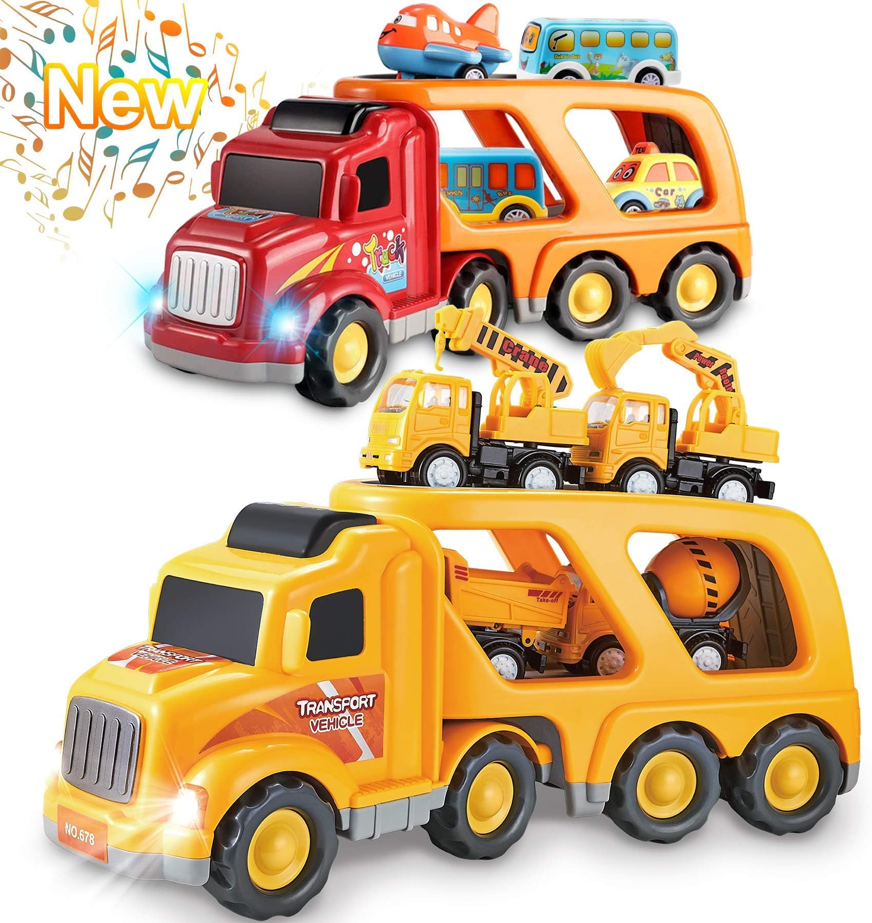 Nicmore Kids Toys Car for Boys: Toddler Toy Trucks for 2 3 4 5 6 Year Old Boys Girls | 5 in 1 Carrier Vehicle Construction Toys Bundle with City Transporter Toy Cars Gifts