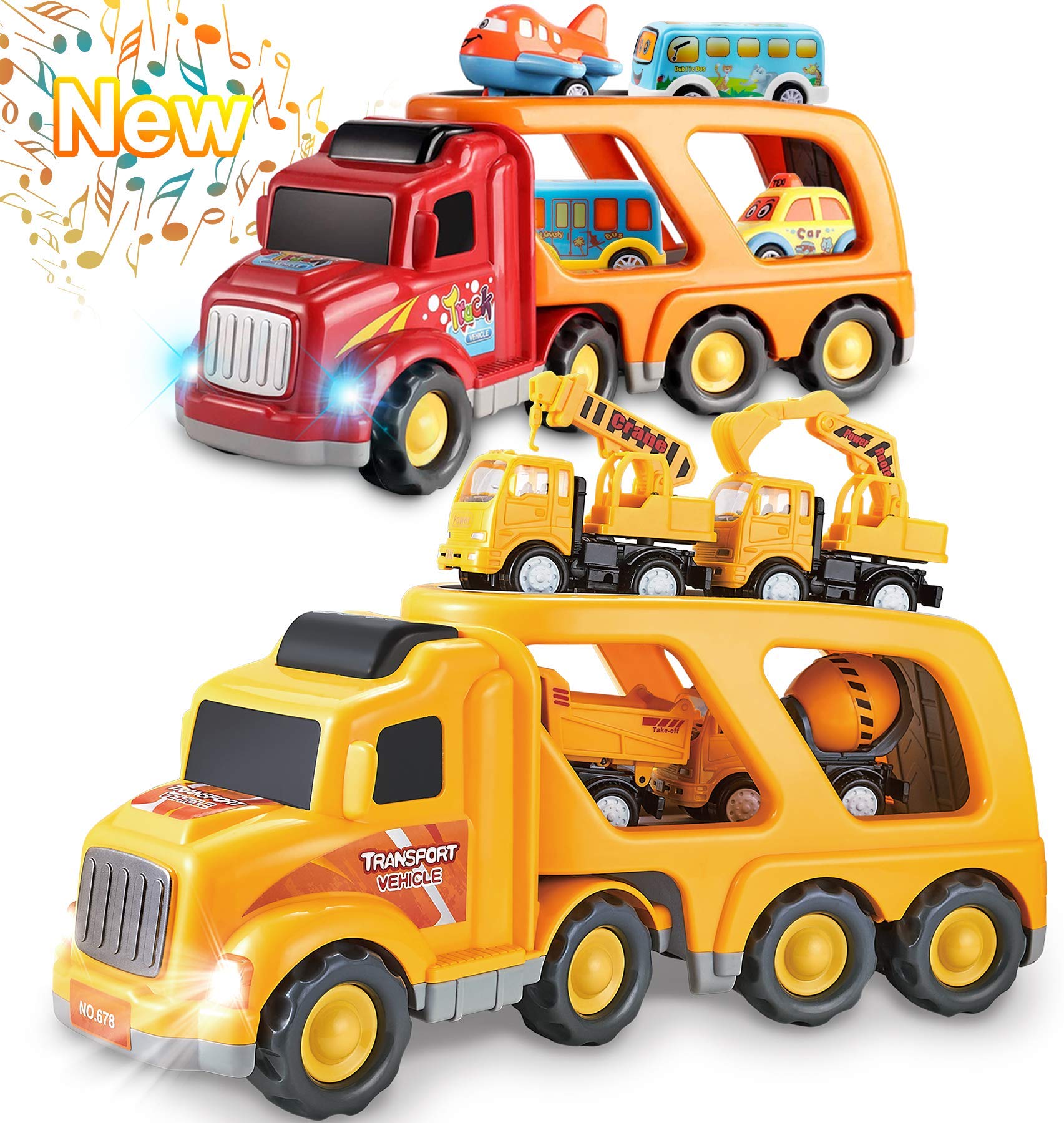 Nicmore Kids Toys Car for Boys: Toddler Toy Trucks for 2 3 4 5 6 Year Old Boys Girls | 5 in 1 Carrier Vehicle Construction Toys Bundle with City Transporter Toy Cars Gifts