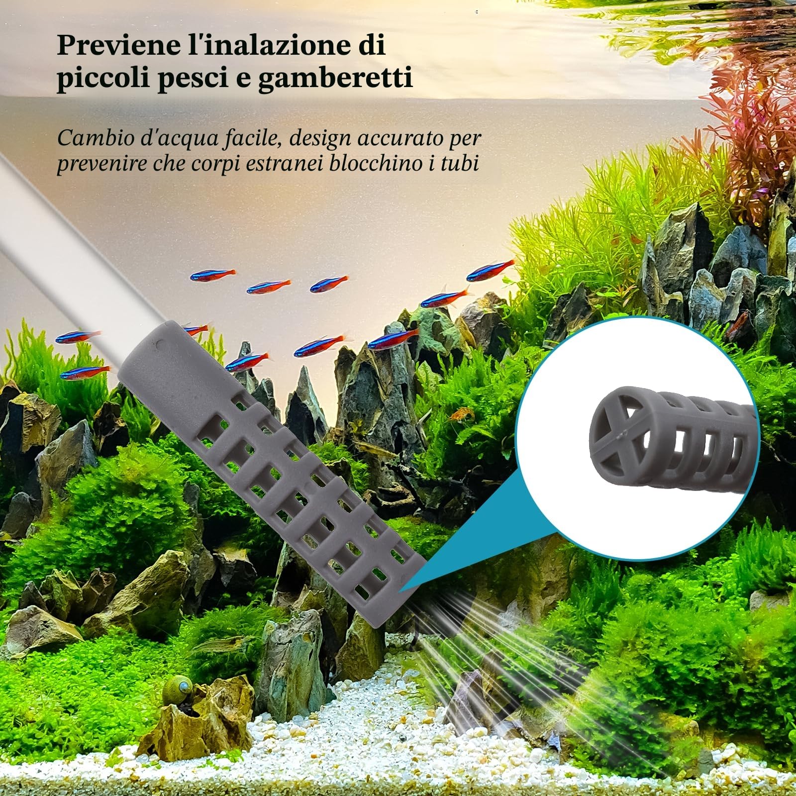 CONNECTION 7 Pezzi Aspiratore Acquario 2.2M Pompa Pulizia Acquario Sifone Acquario Cambio d'Acqua per Acquario Aspirarifiuti Acquario Pulitore Acquario per Pulizia della Sabbia Cambio dell'Acqua