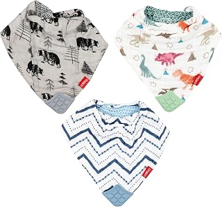 Baby Bibs - 3 Pc Muslin Bibs - Reversible 100% Natural Cotton Teething Accessory for Girls and Boys, Baby Essentials
