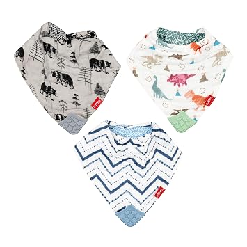 Nuby Baby Bibs - 3 Pc Muslin Bibs - Reversible 100% Natural Cotton Teething Accessory for Girls and Boys, Baby Essentials
