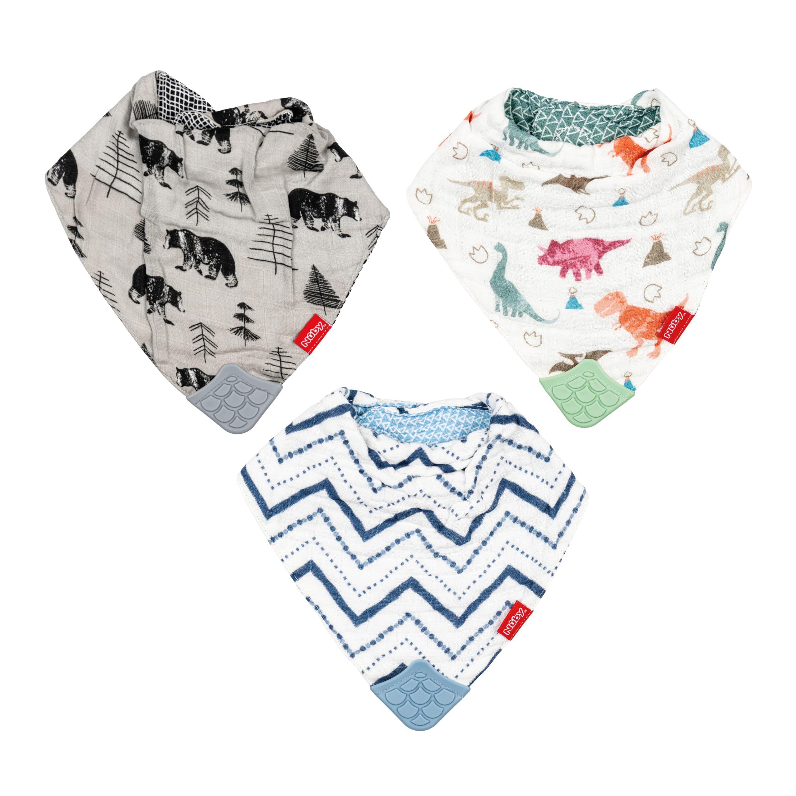 Nuby - Babero reversible de 3 piezas de muselina 100% algodón natural Green/Grey/Blue Talla:Count of 3