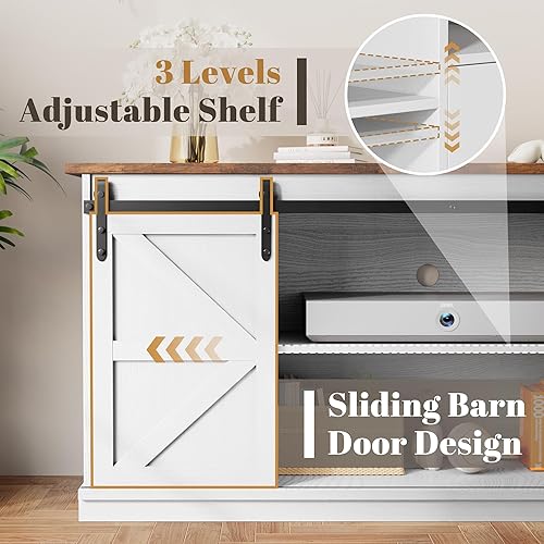 Miniatura 5 de YESHOMY Soporte de TV para televisores de hasta 65 pulgadas, con puertas correderas de granero y 4 cajones de almacenamiento, mesa consola y muebles