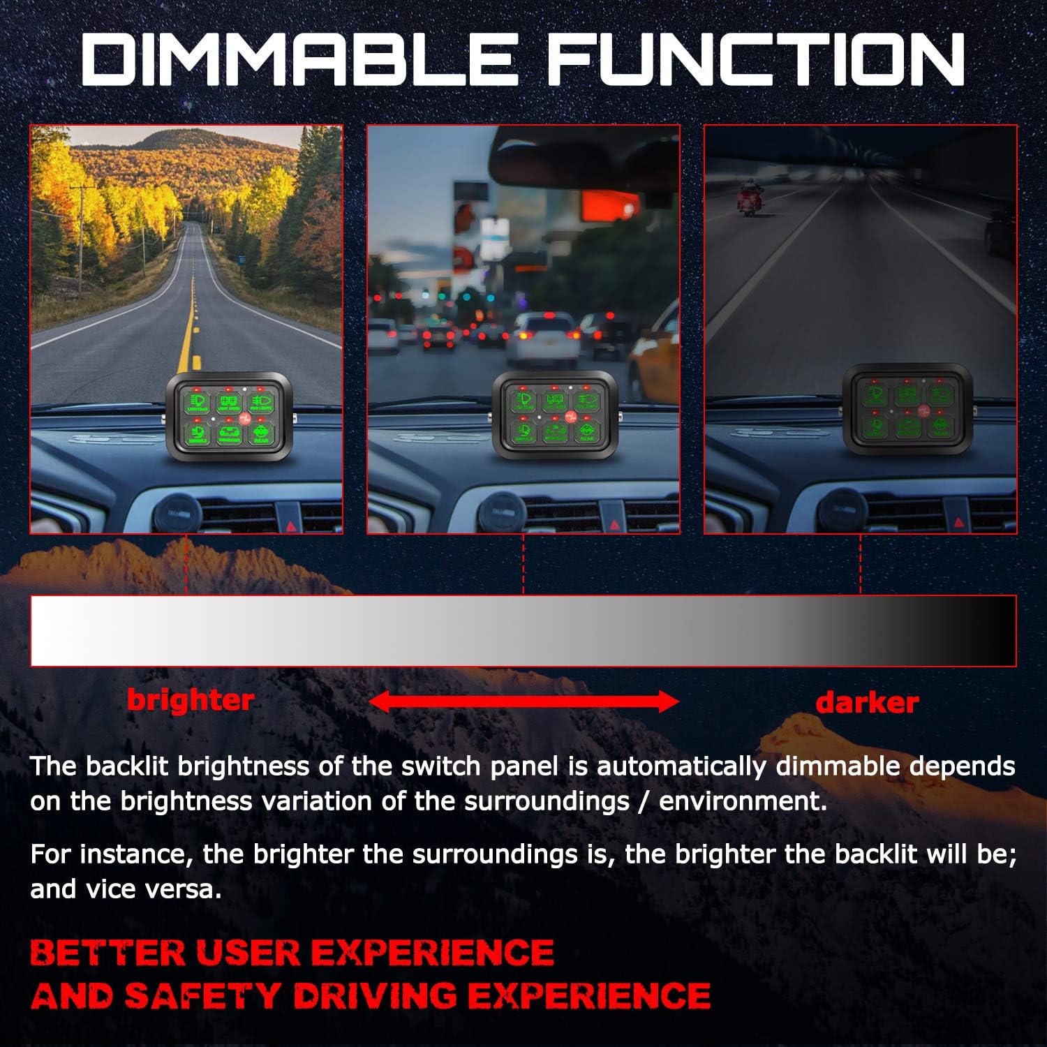 OFFROADTOWN 6 Gang Switch Panel Automatic Dimmable Universal Circuit Control Relay System Box with Fuse On-Off LED Switch Pod Waterproof Touch Switch Panel for Truck Car UTV ATV SUV Boat Marine