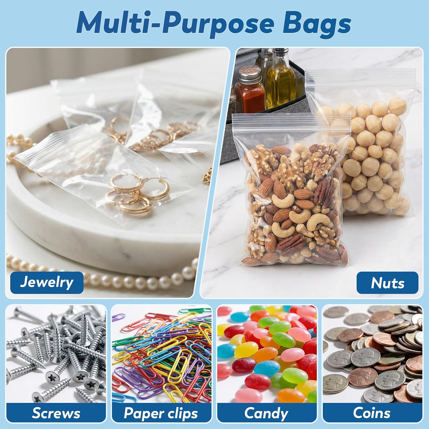 FUNFERY 500 Pack Small Plastic Bags,3x4 Mini Baggies with Zipper Multiuse